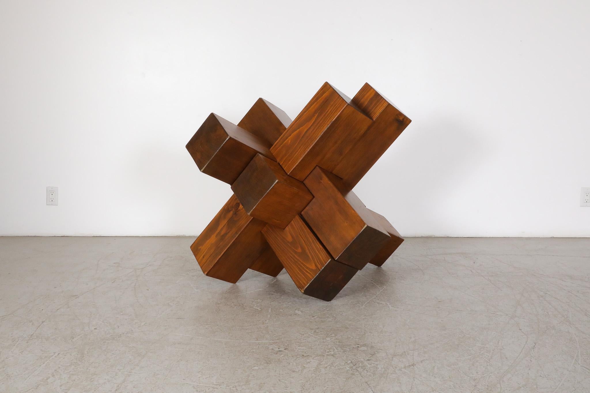 Large Walnut Abstract Cubist Sculpture, France, 1960's In Good Condition For Sale In Los Angeles, CA