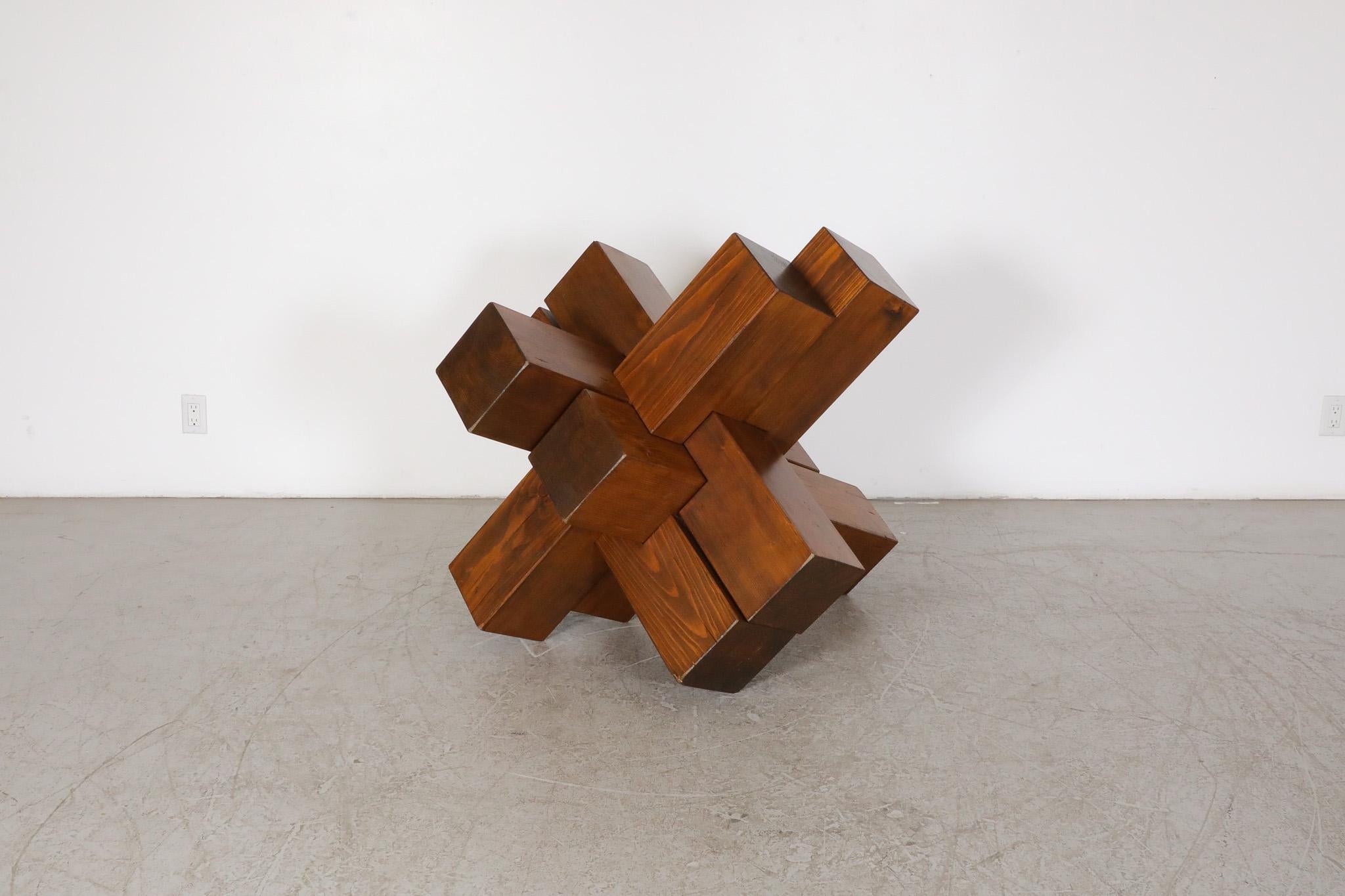 Mid-20th Century Large Walnut Abstract Cubist Sculpture, France, 1960's For Sale