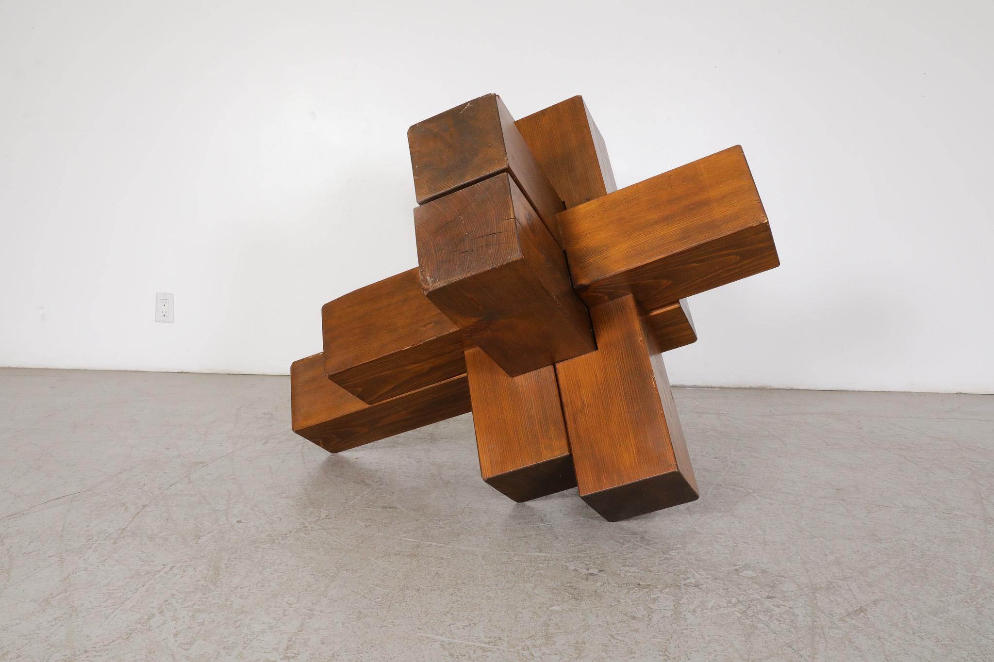 Large Walnut Abstract Cubist Sculpture, France, 1960's For Sale 1