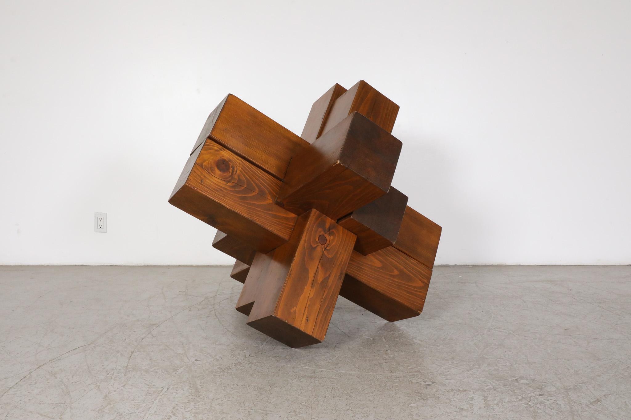 Large Walnut Abstract Cubist Sculpture, France, 1960's For Sale 2