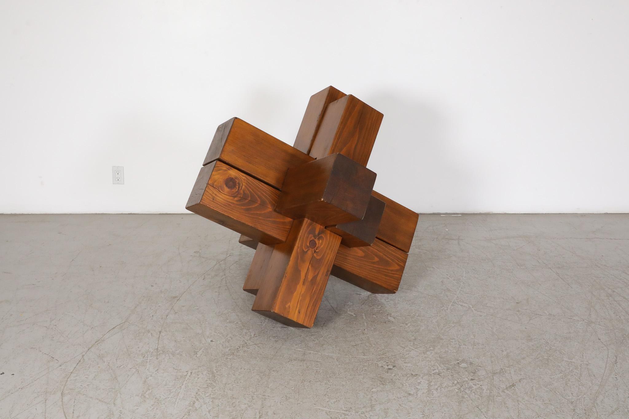 Large Walnut Abstract Cubist Sculpture, France, 1960's For Sale 3