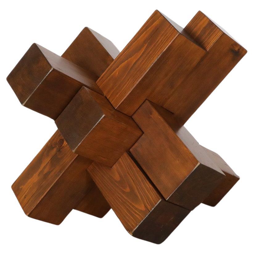 Large Walnut Abstract Cubist Sculpture, France, 1960's For Sale