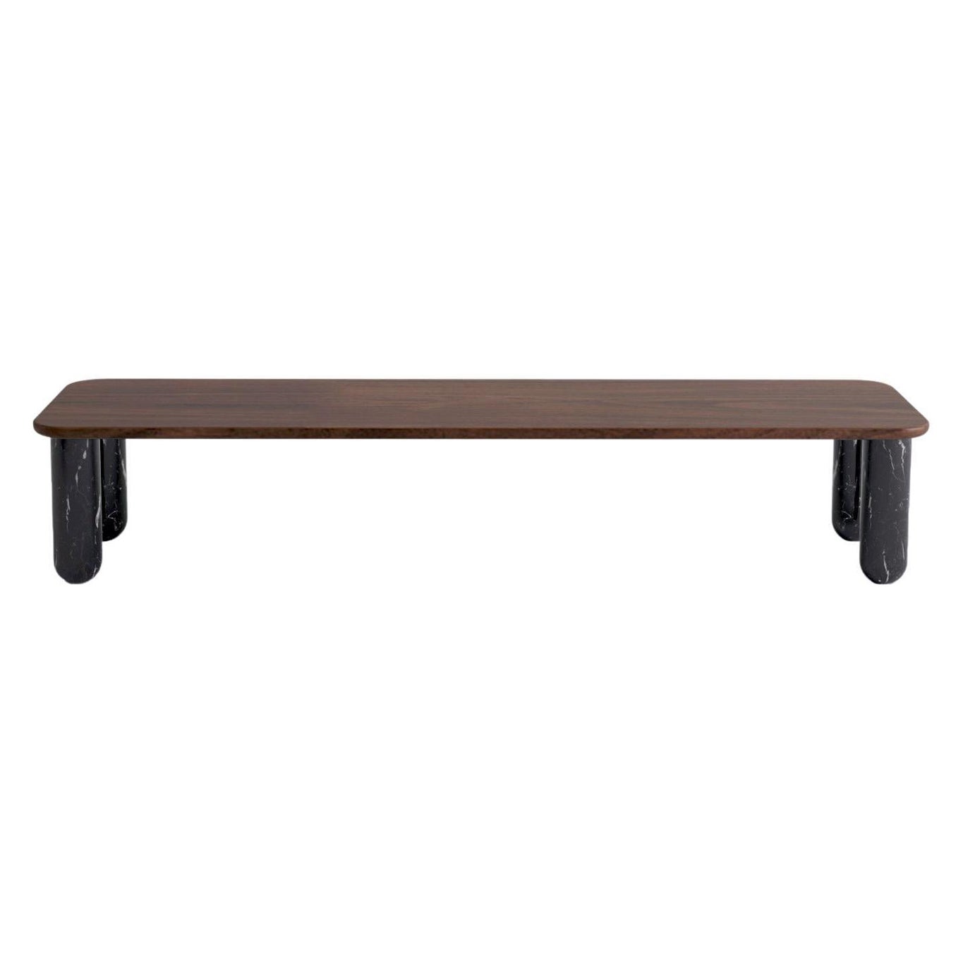 Large Walnut and Black Marble "Sunday" Coffee Table, Jean-Baptiste Souletie For Sale