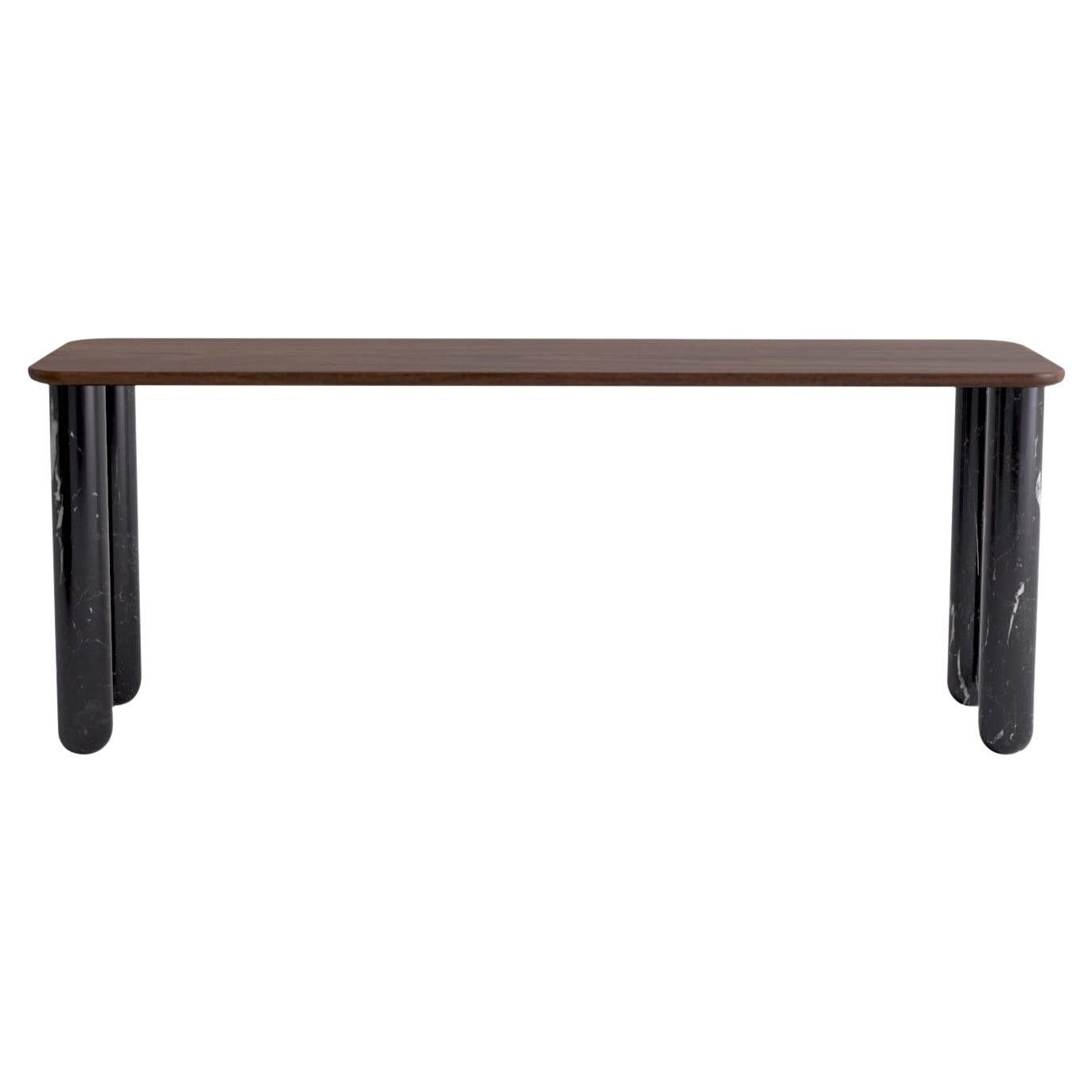 Large Walnut and Black Marble "Sunday" Dining Table, Jean-Baptiste Souletie For Sale