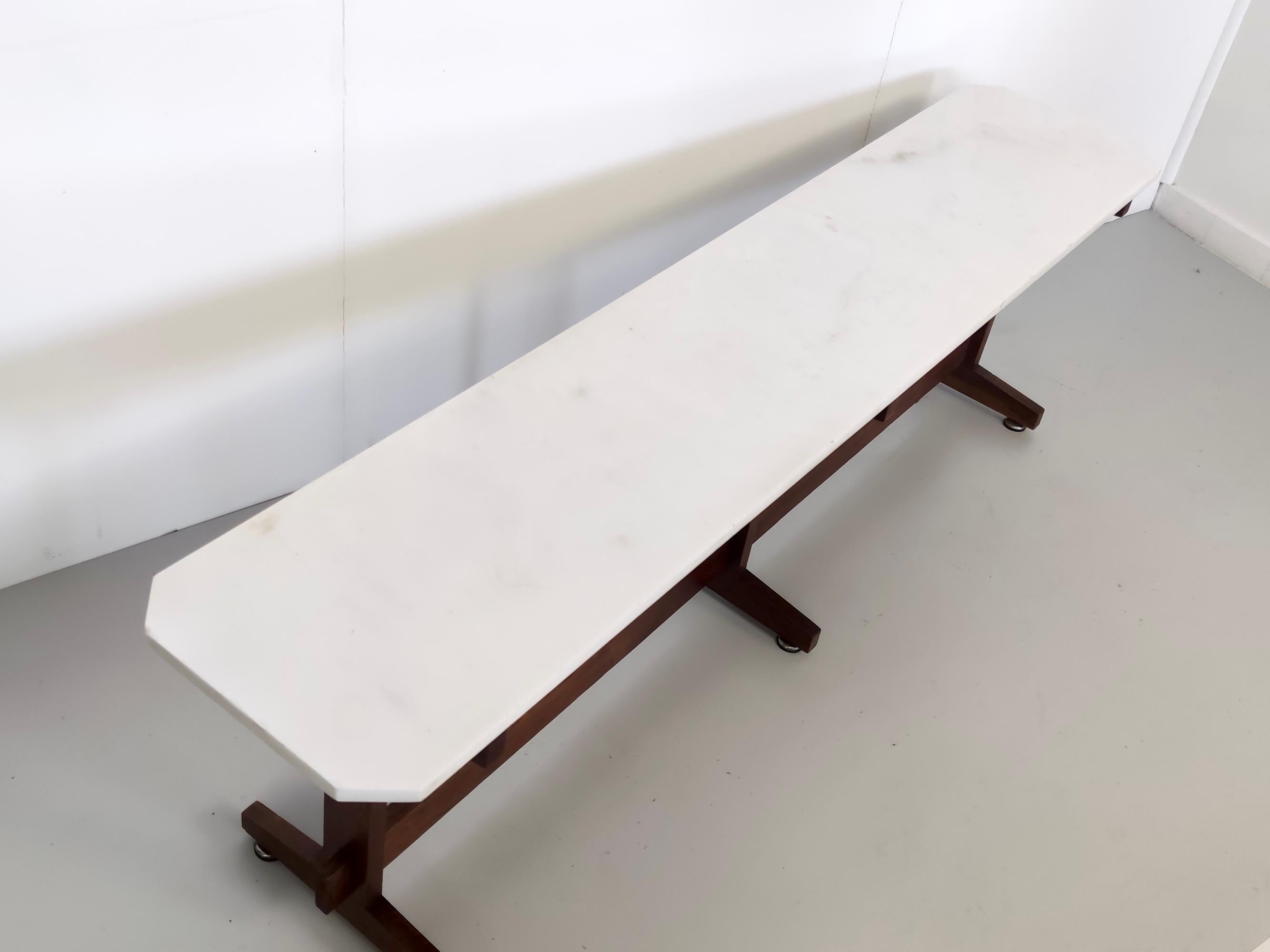 Italian Large Walnut and Carrara Marble Bench in the style of Franco Albini, Italy