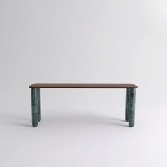 Large Walnut and Green Marble "Sunday" Dining Table, Jean-Baptiste Souletie