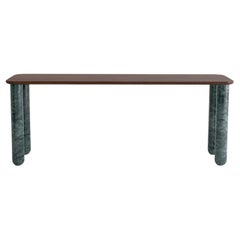 Large Walnut and Green Marble "Sunday" Dining Table, Jean-Baptiste Souletie
