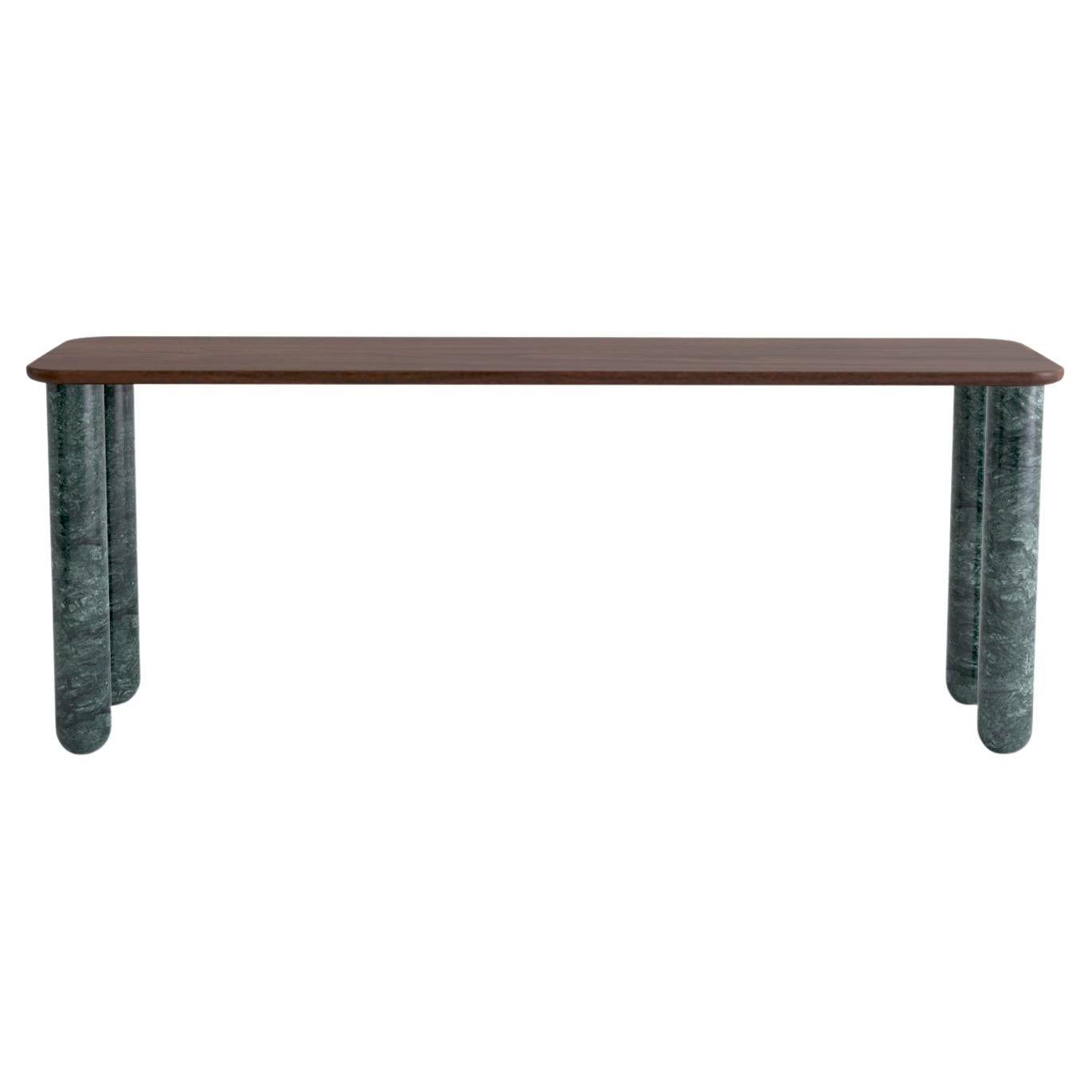 Large Walnut and Green Marble "Sunday" Dining Table, Jean-Baptiste Souletie For Sale