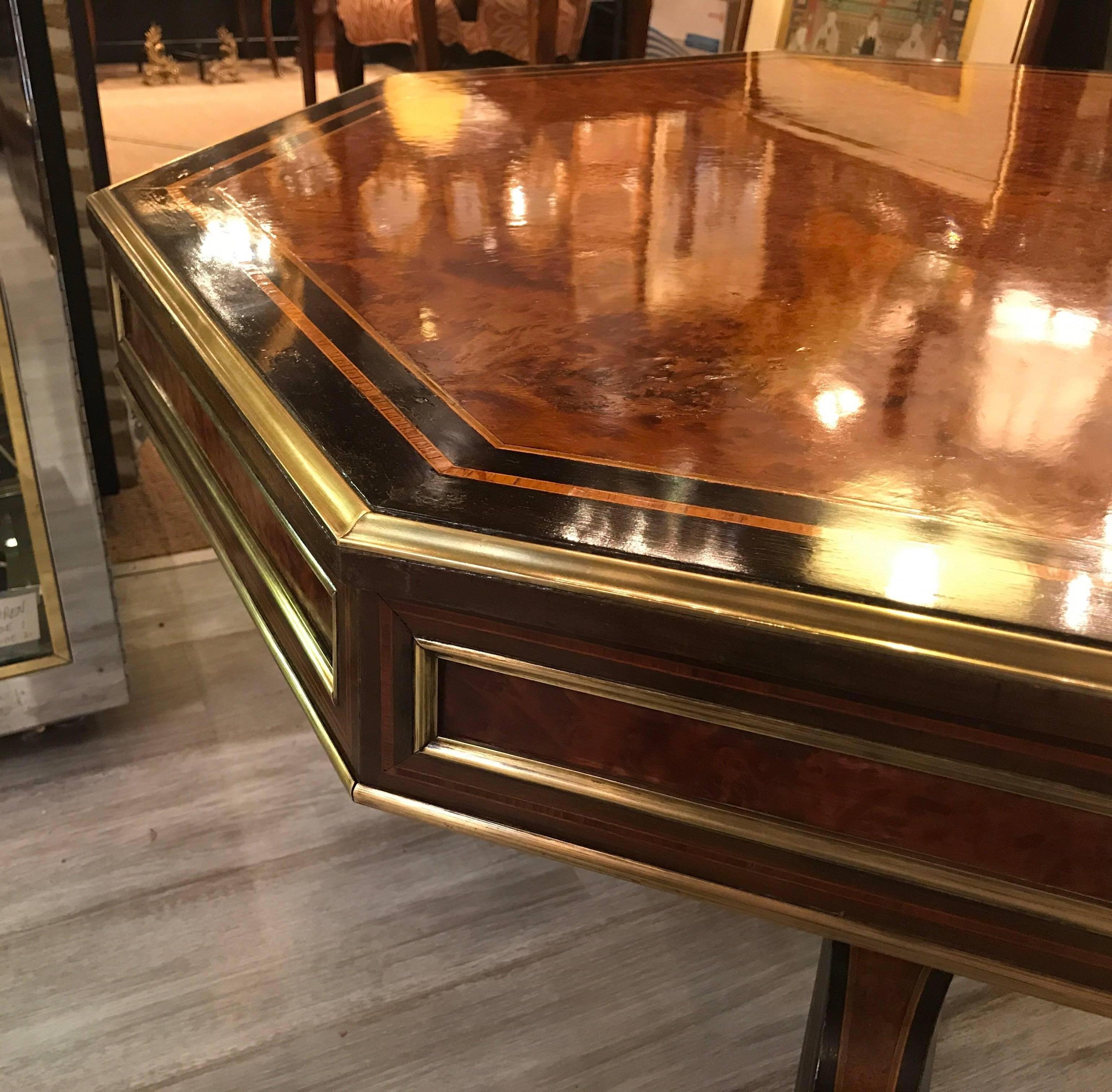 Brass Large Napoleon III Walnut and Rosewood Cocktail Coffee Table