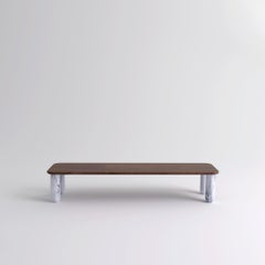 Large Walnut and White Marble "Sunday" Coffee Table, Jean-Baptiste Souletie