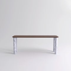 Large Walnut and White Marble "Sunday" Dining Table, Jean-Baptiste Souletie