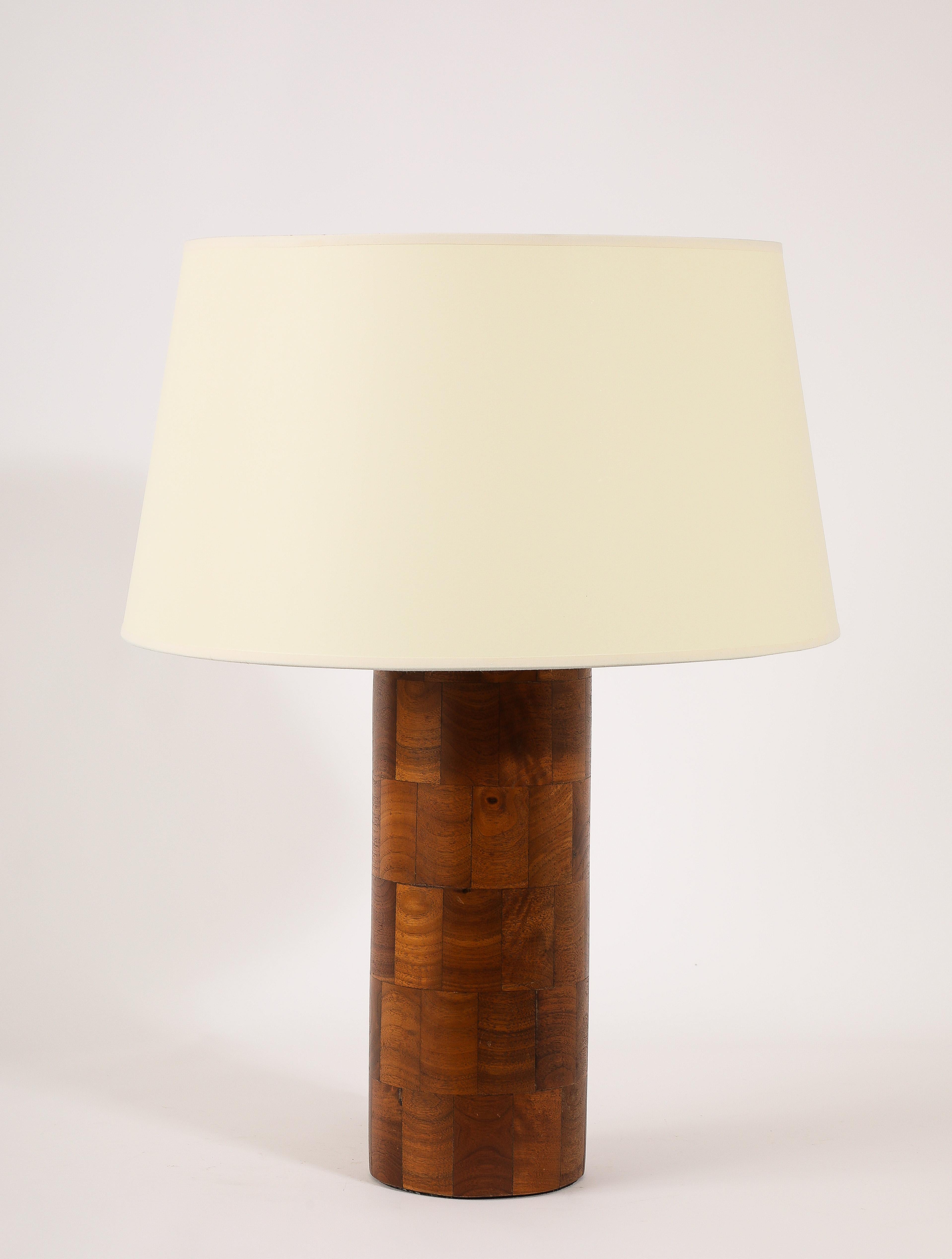 American Large Walnut “blocks” Lamp, USA 1950's For Sale