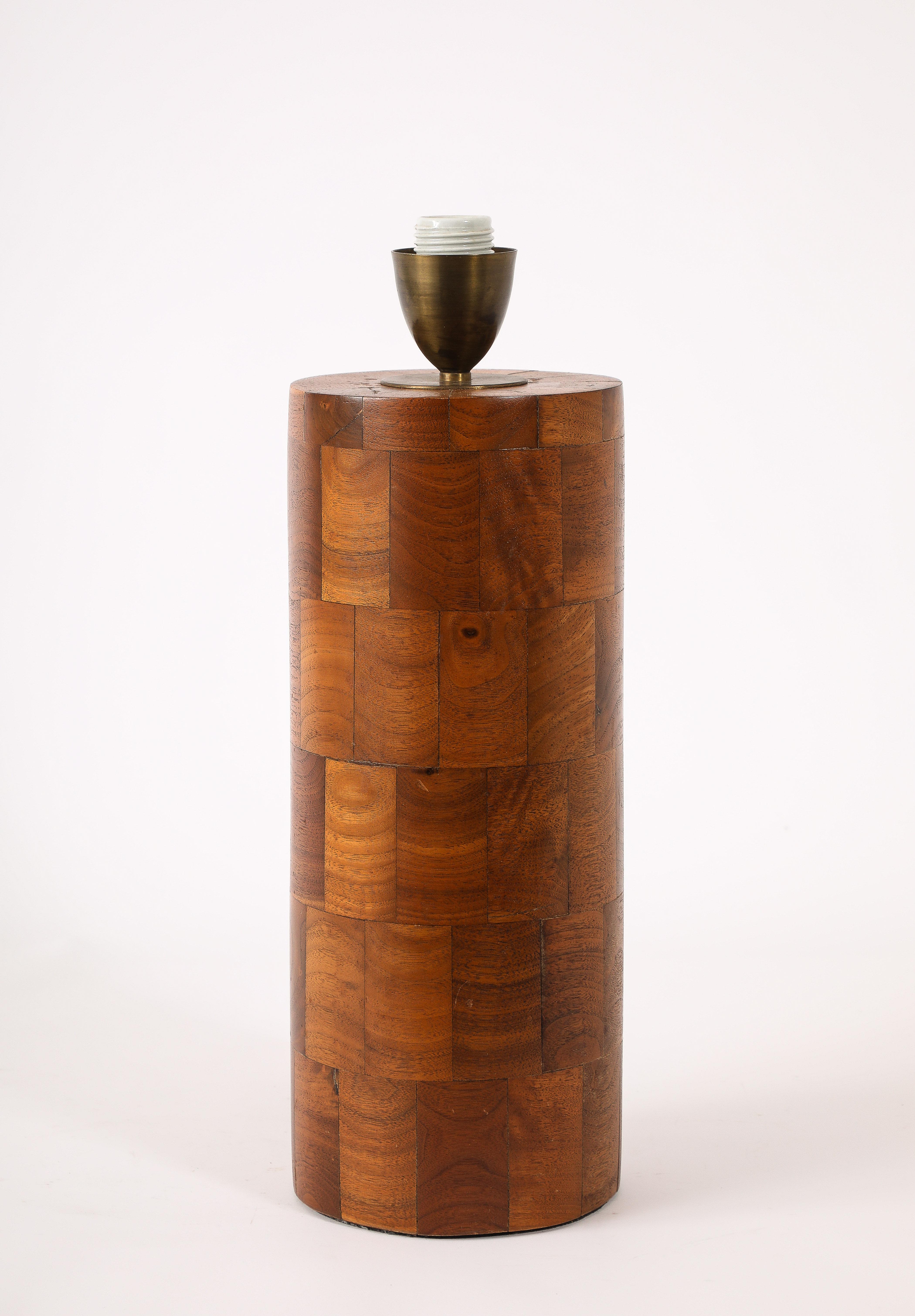 Turned Large Walnut “blocks” Lamp, USA 1950's For Sale