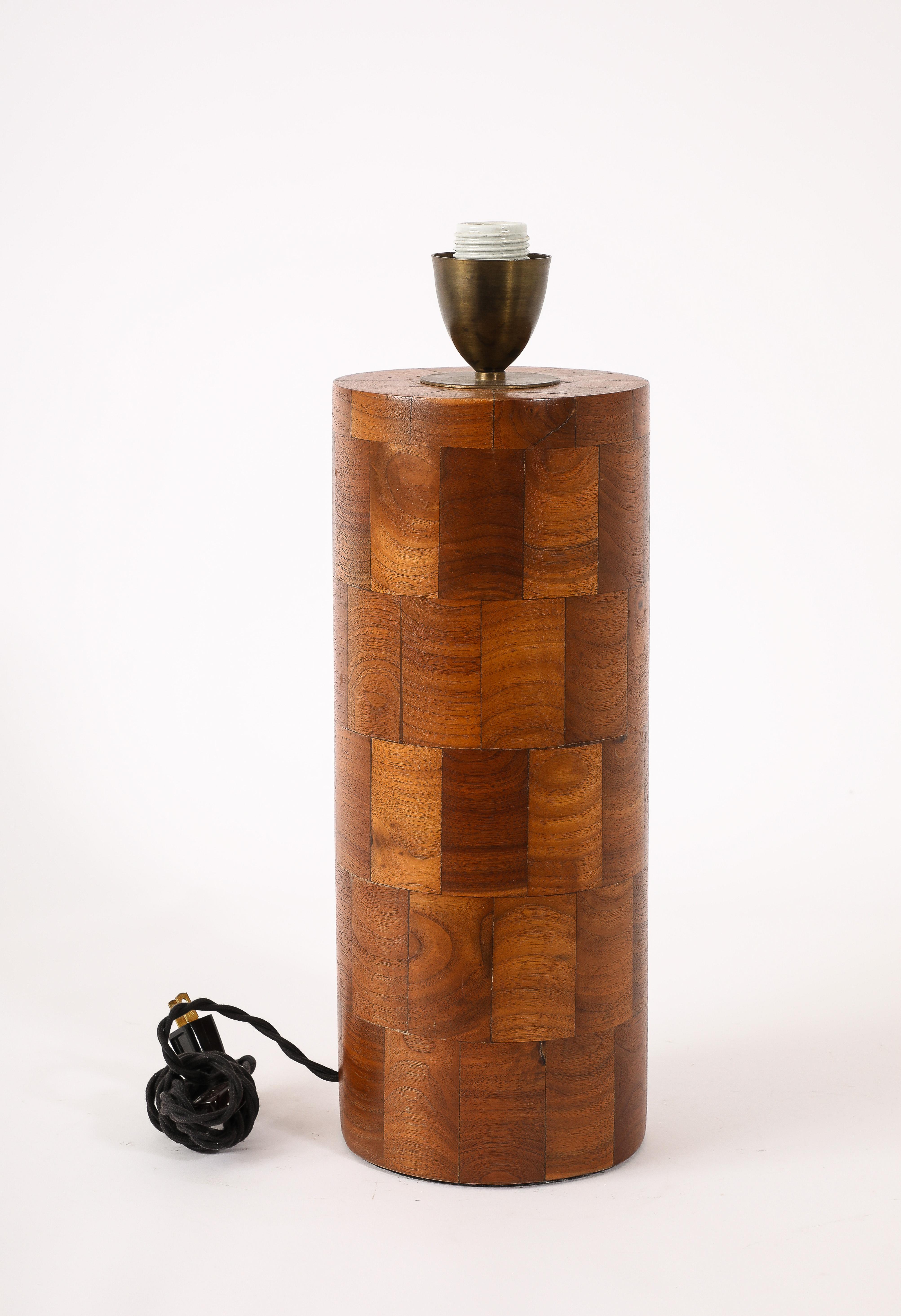 20th Century Large Walnut “blocks” Lamp, USA 1950's For Sale