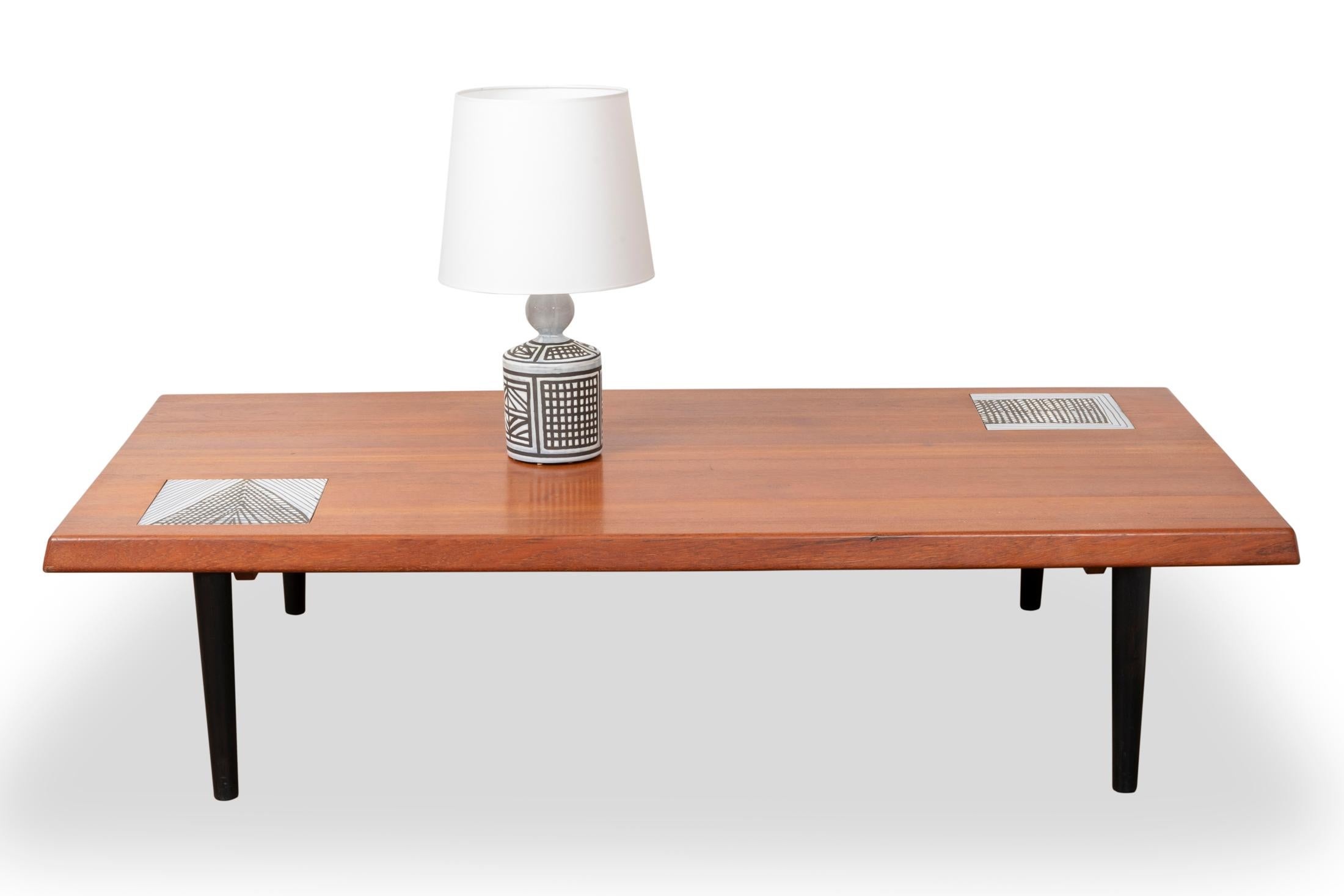 Mid-20th Century Large Walnut Coffee Table with Ceramic Tiles by Capron