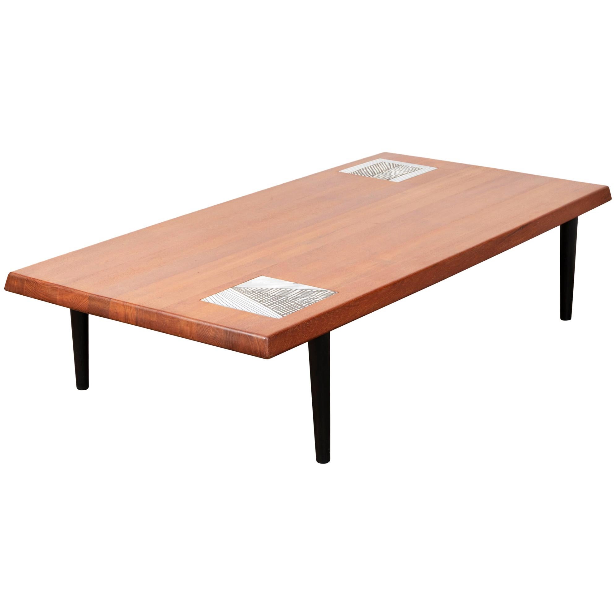 Large Walnut Coffee Table with Ceramic Tiles by Capron