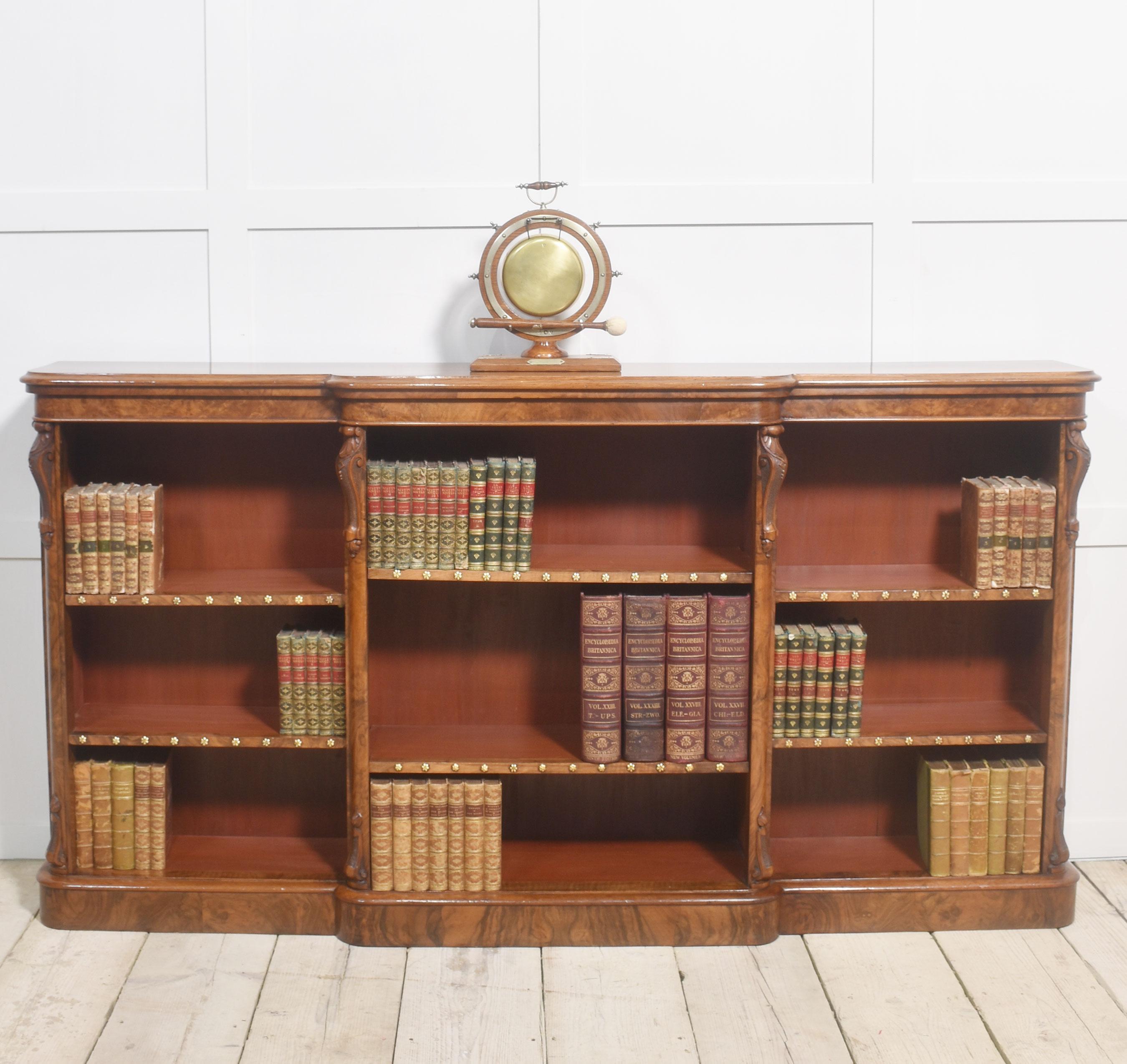 Large walnut dwarf open bookcase For Sale 4