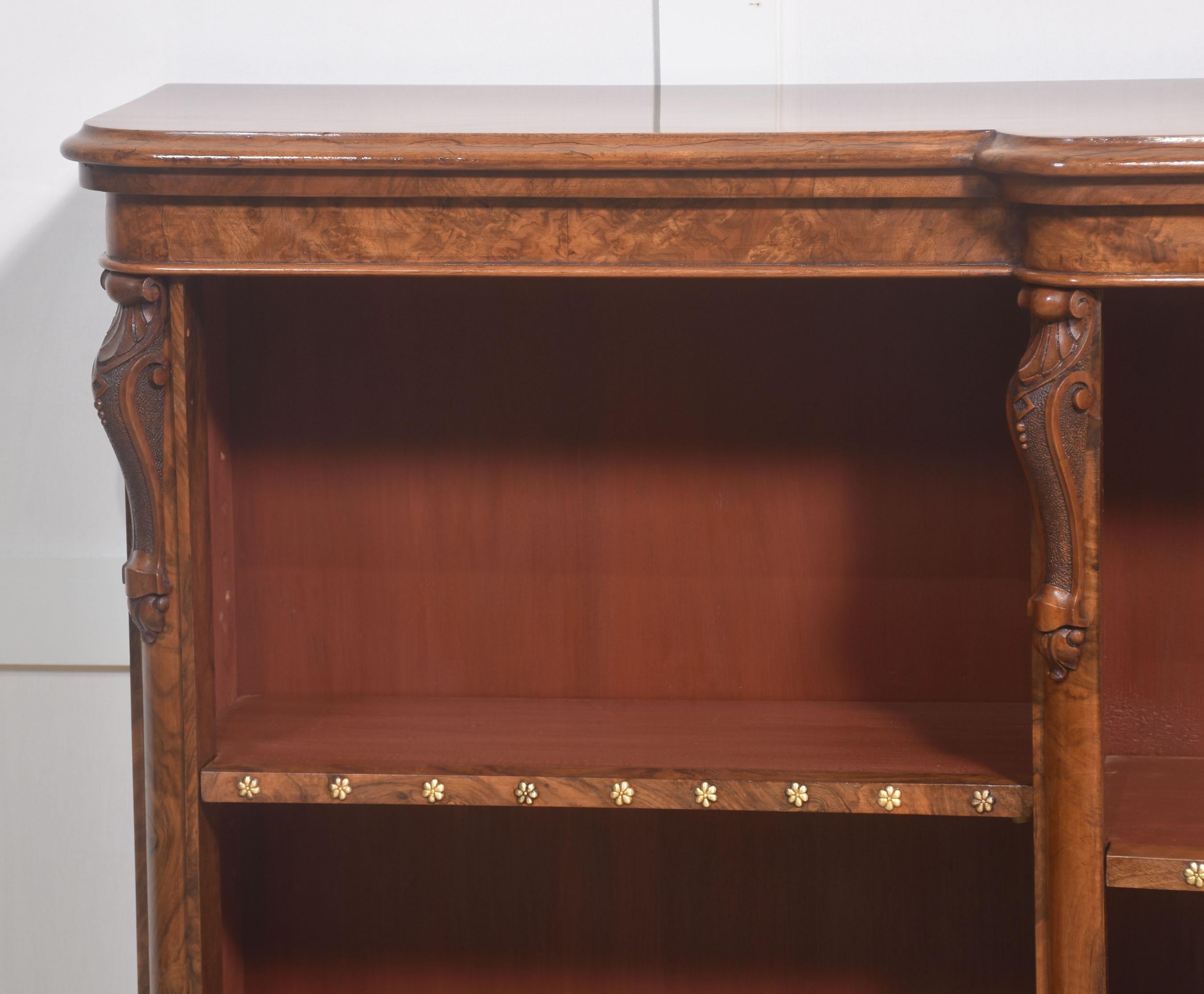 Large walnut dwarf open bookcase For Sale 6