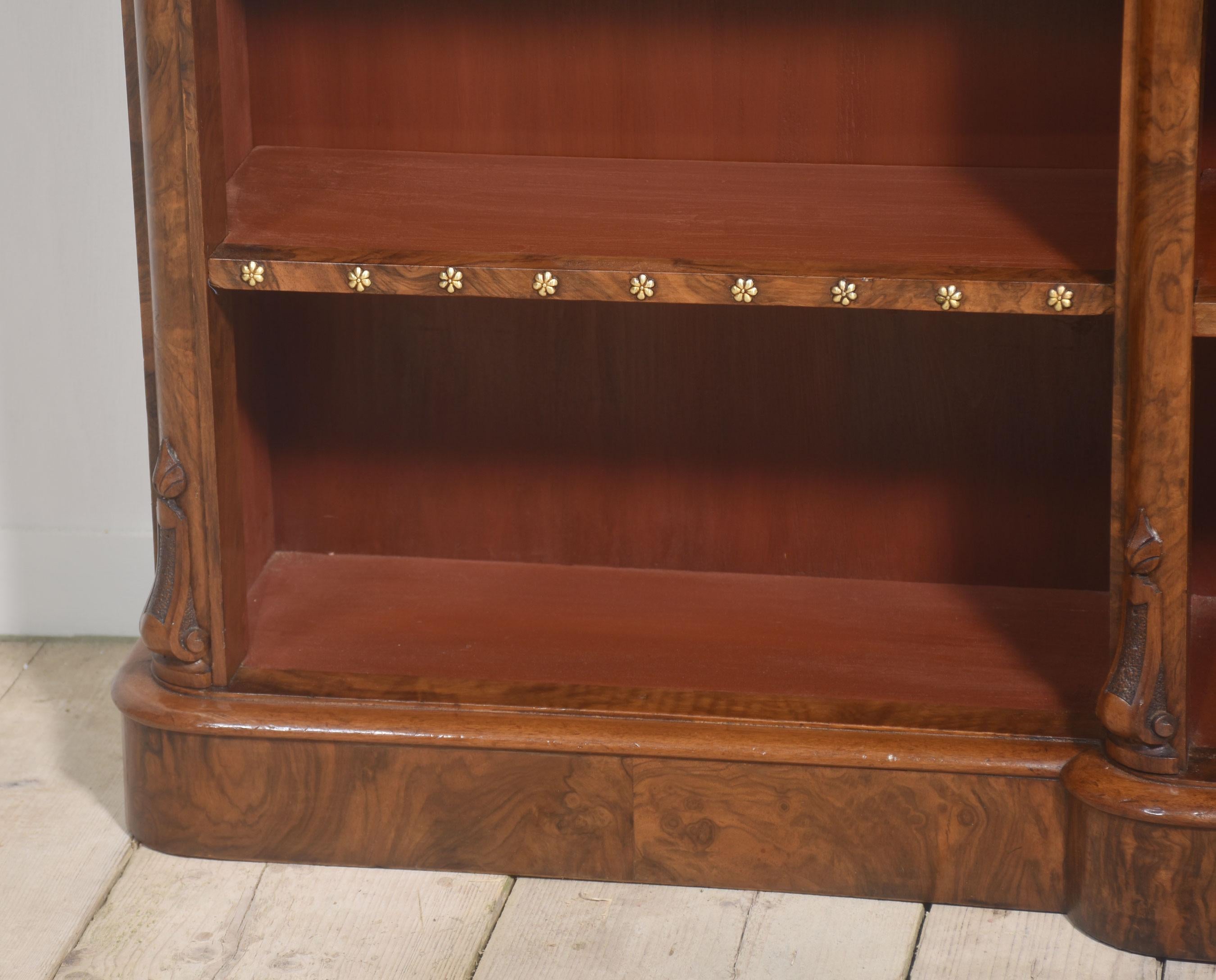 Large walnut dwarf open bookcase For Sale 7