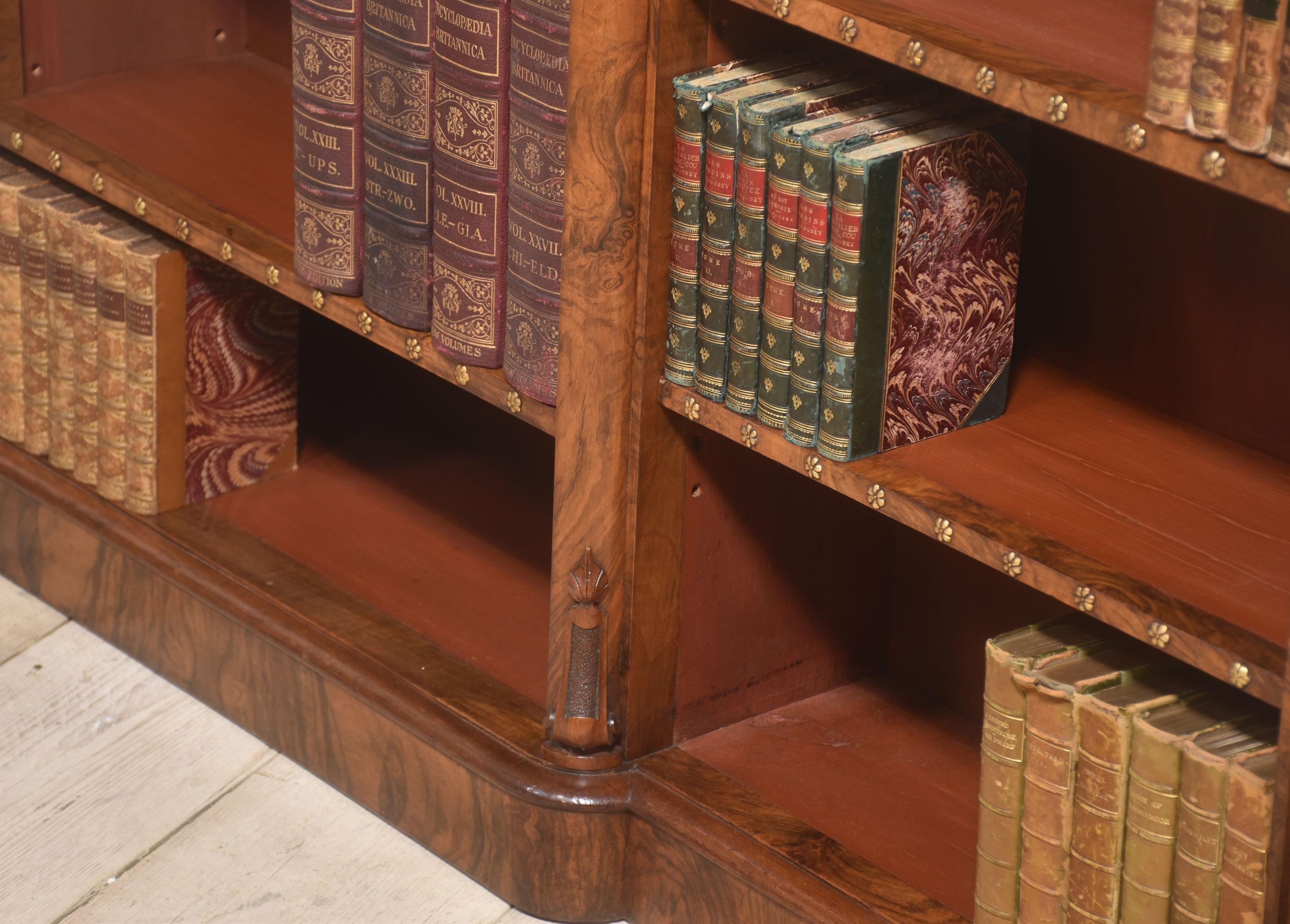 Large walnut dwarf open bookcase In Good Condition For Sale In Cheshire, GB