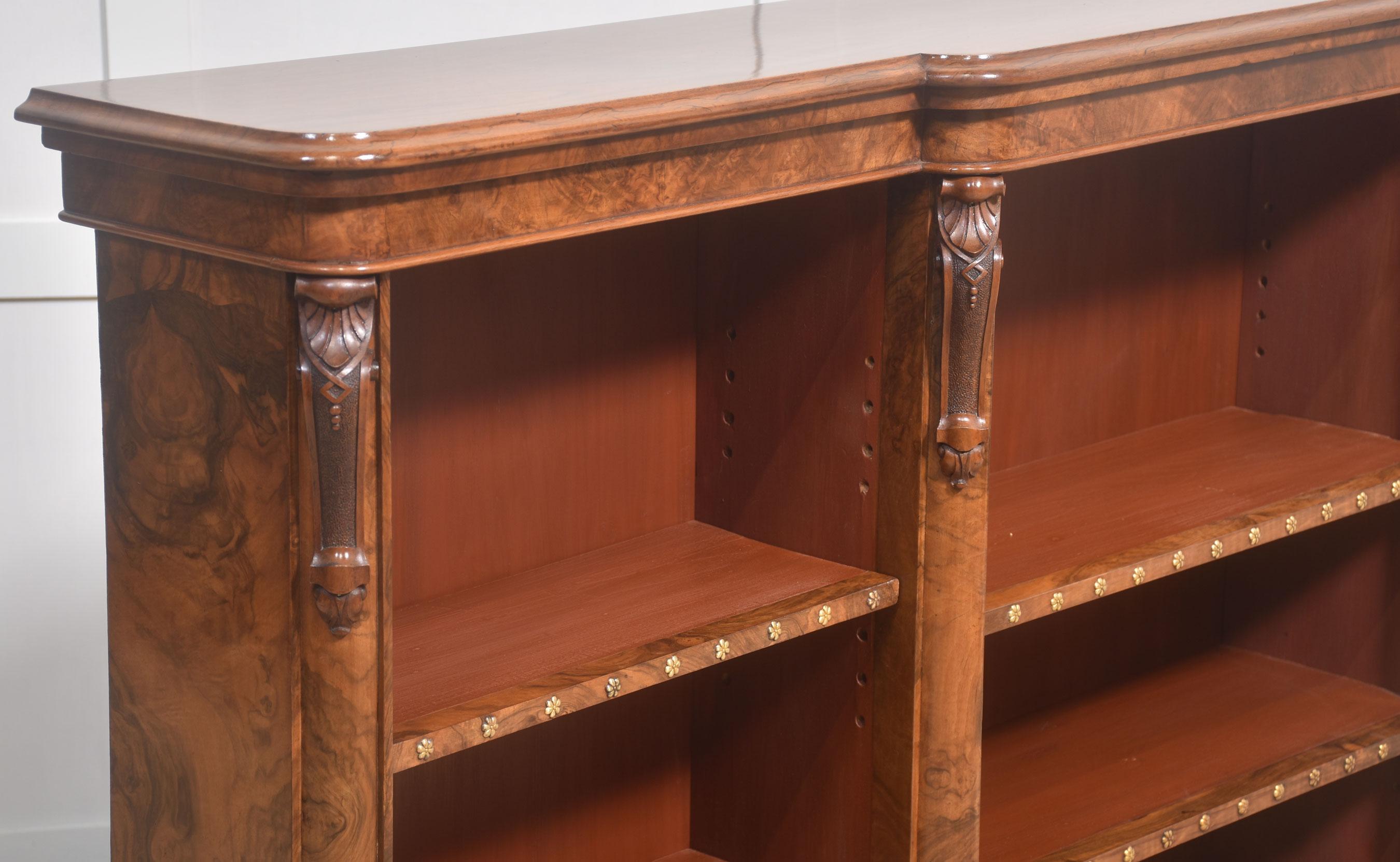 Walnut Large walnut dwarf open bookcase For Sale