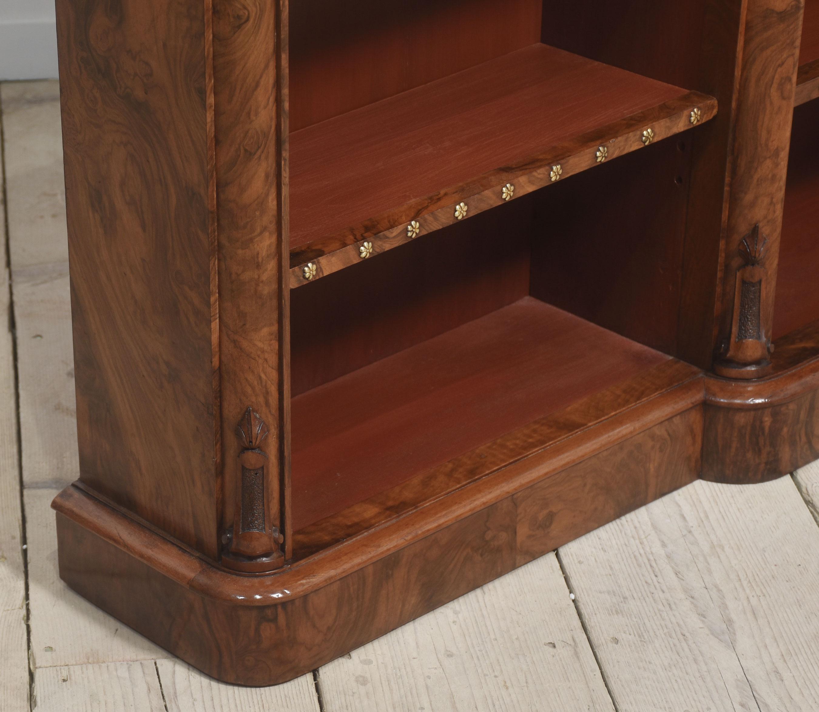 Large walnut dwarf open bookcase For Sale 1