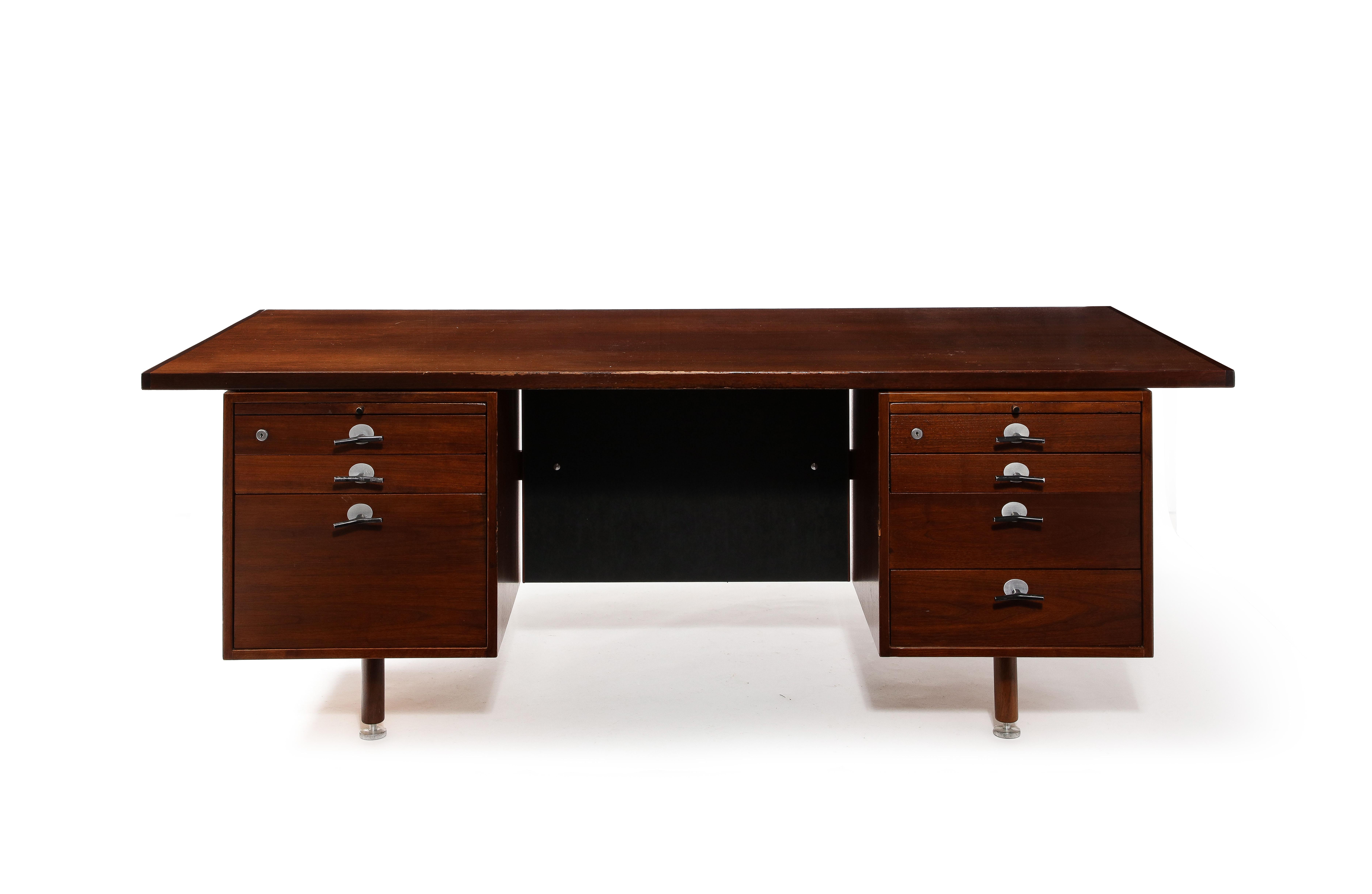 Large Walnut Executive Desk by Jens Risom, USA, 1960's For Sale 11