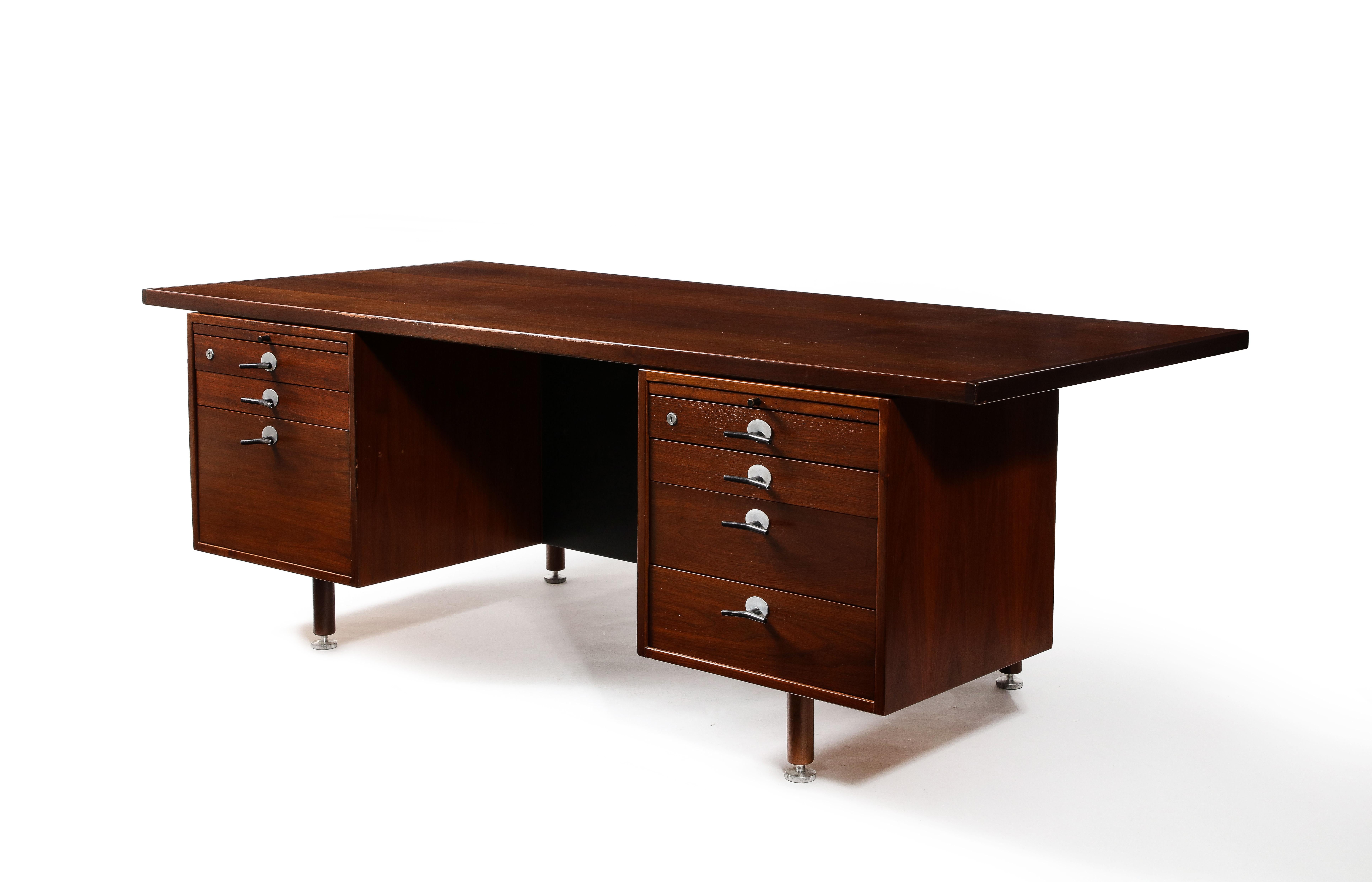 American Large Walnut Executive Desk by Jens Risom, USA, 1960's For Sale