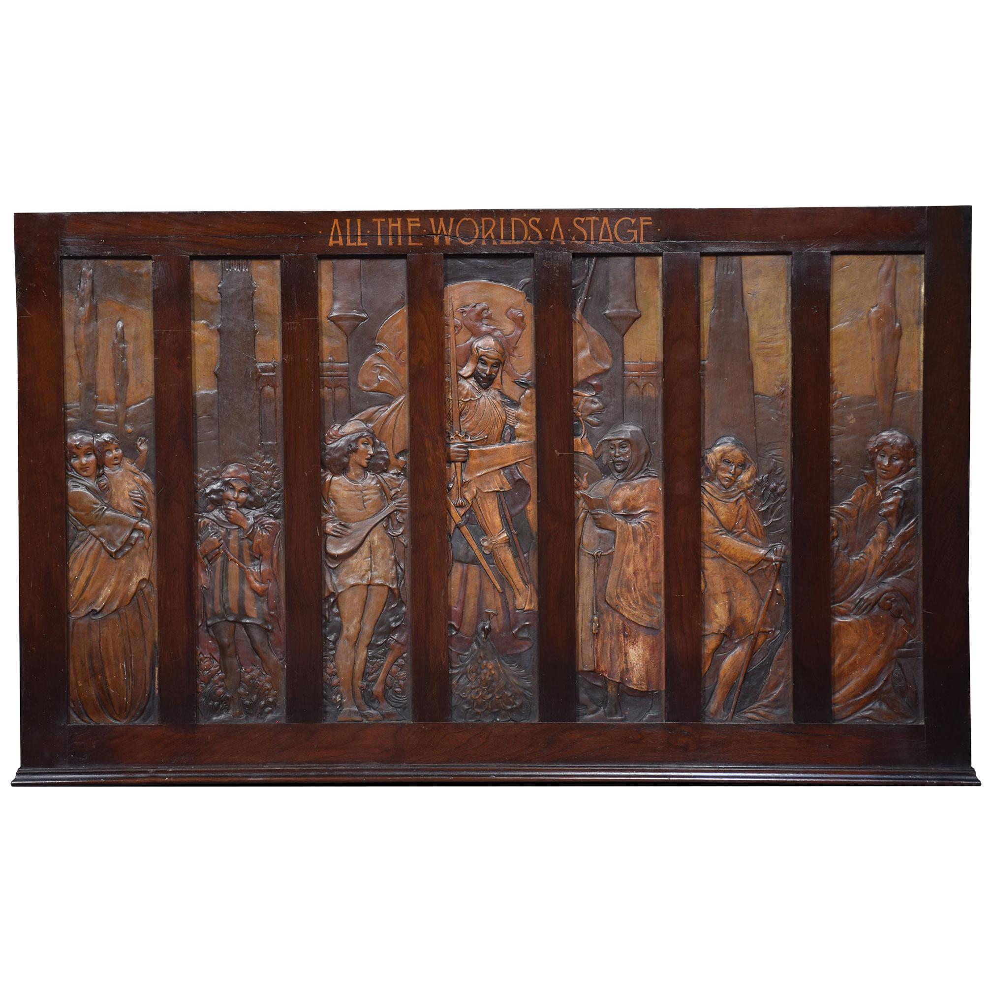 Large Walnut Framed Wall Plaque All the Worlds a Stage For Sale