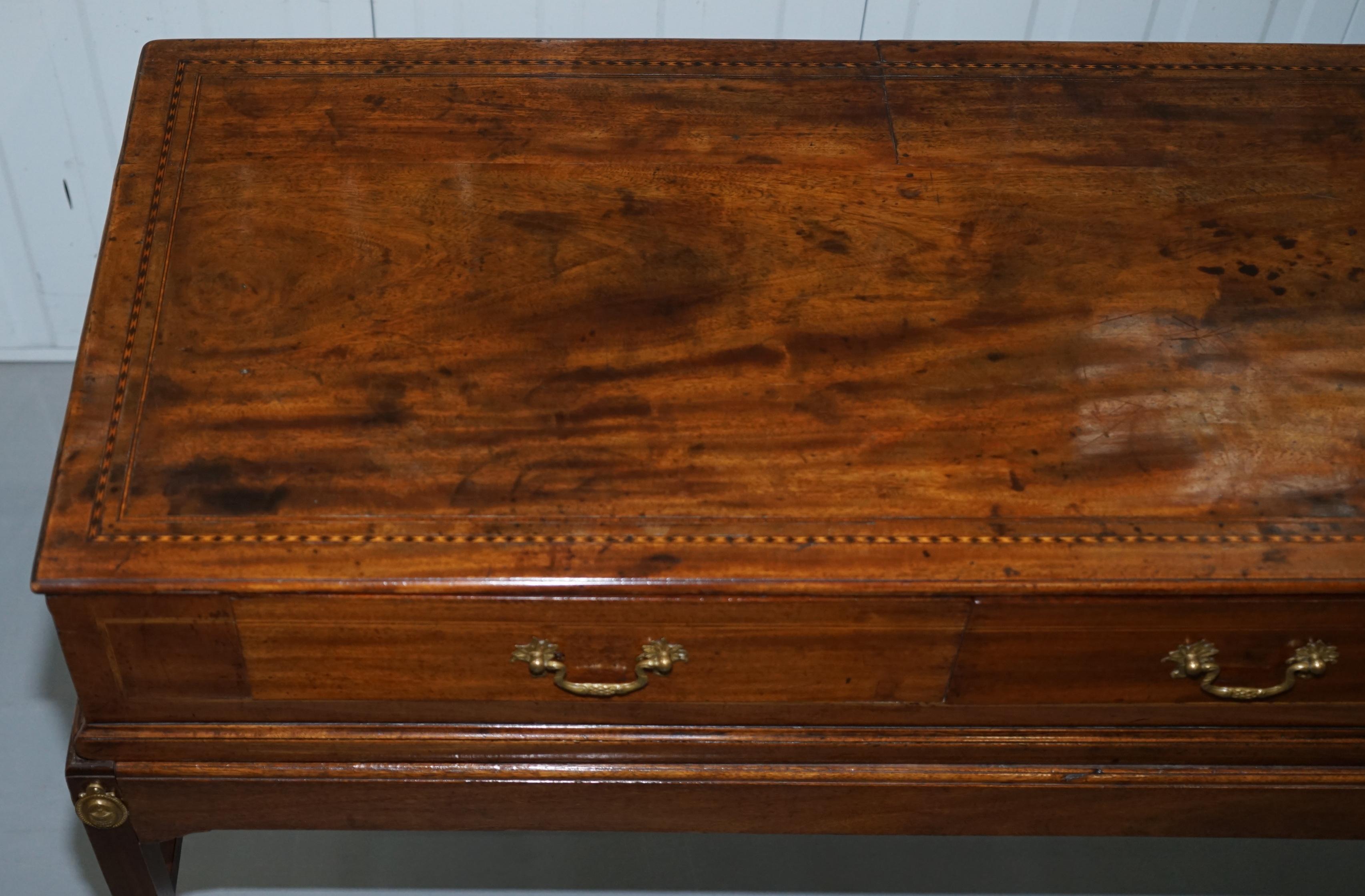 Hand-Carved Large Walnut Georgian Sideboard Drawers on Stand Amazing Inlaid Timber Patina