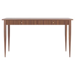 Large walnut office desk with two slatted drawers in mid century modern style