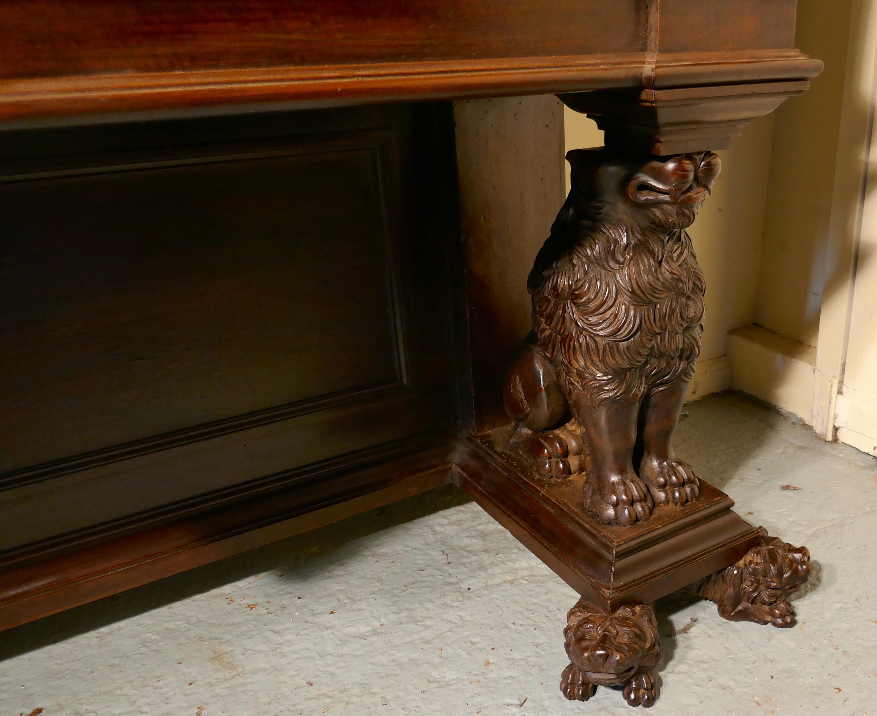 Large Walnut Open Bookcase, Carved with Lion Caryatid and Ancient Gods In Good Condition In Chillerton, Isle of Wight