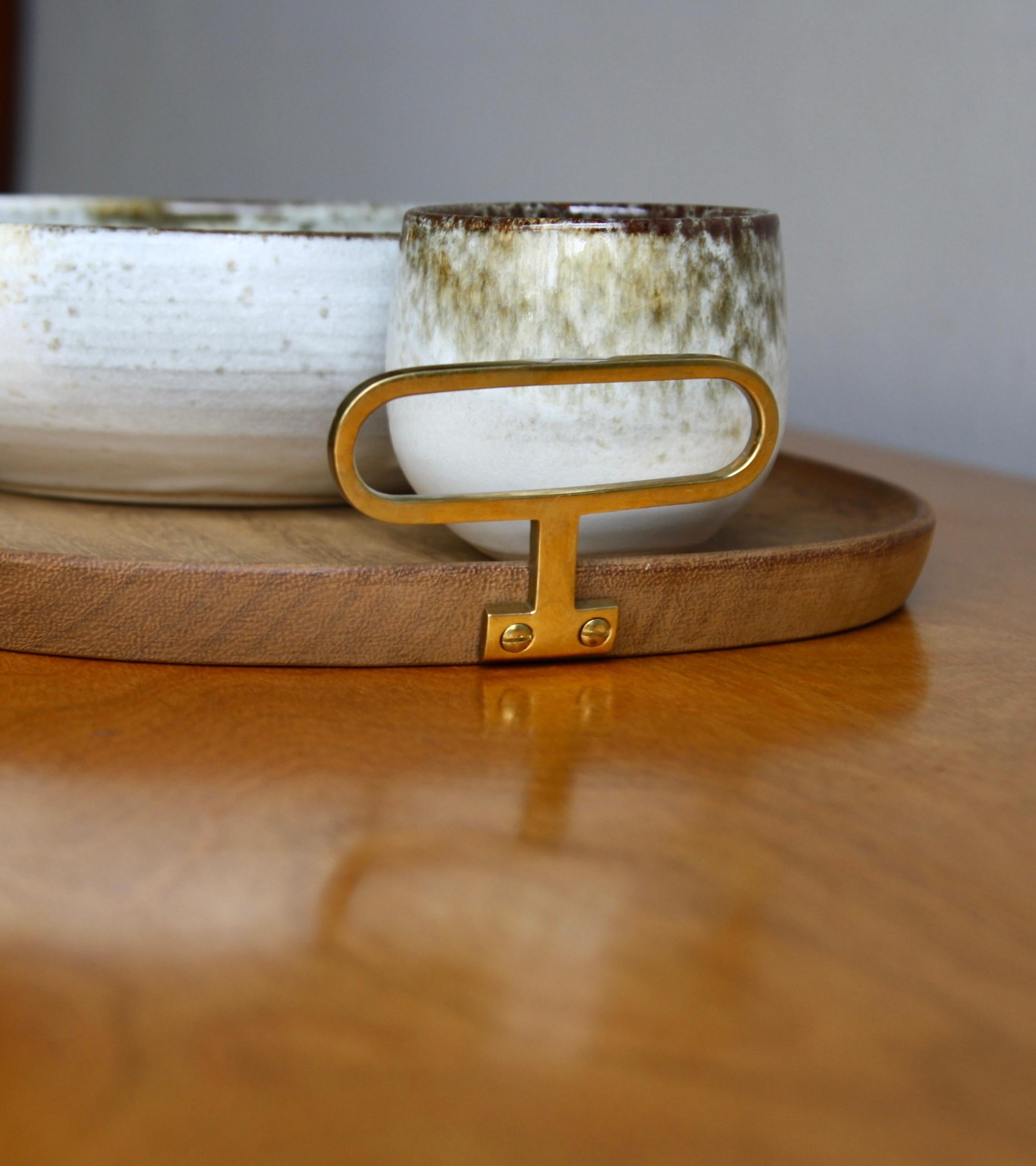 Large Walnut Oval Tray with Brass Handles Made by Carl Auböck 1