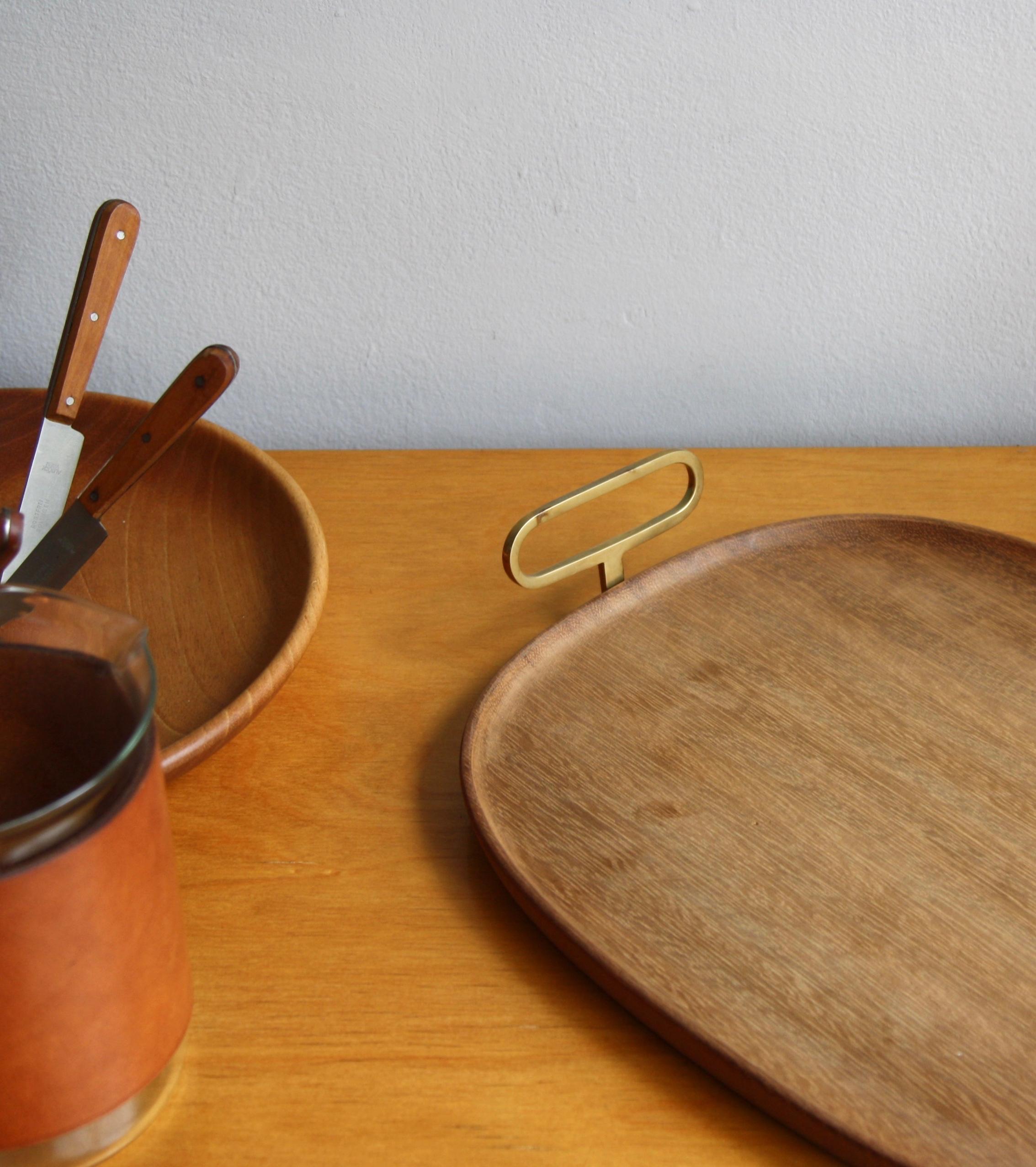 Large Walnut Oval Tray with Brass Handles Made by Carl Auböck 3