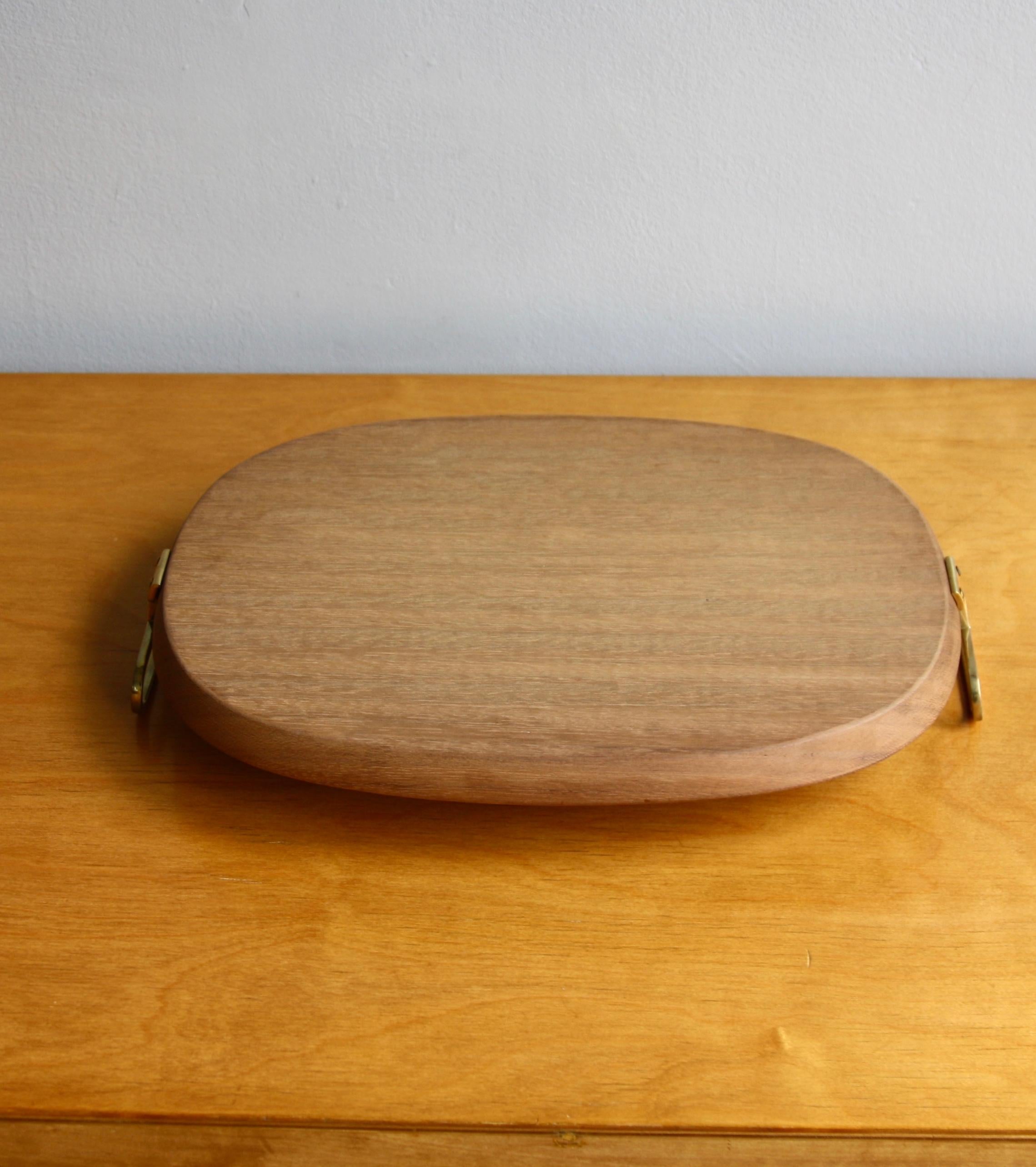 Large Walnut Oval Tray with Brass Handles Made by Carl Auböck 4