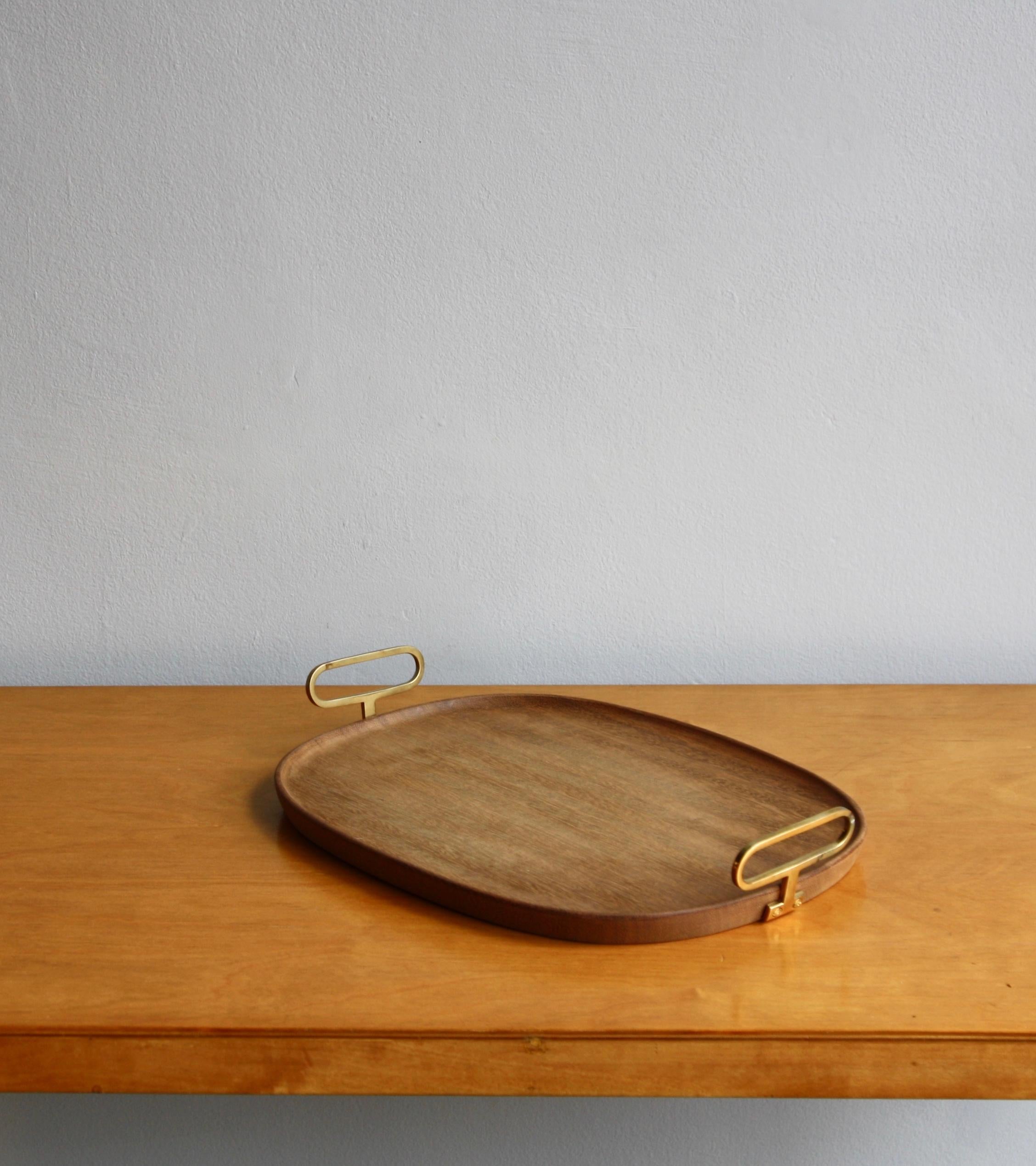 Large Walnut Oval Tray with Brass Handles Made by Carl Auböck 9