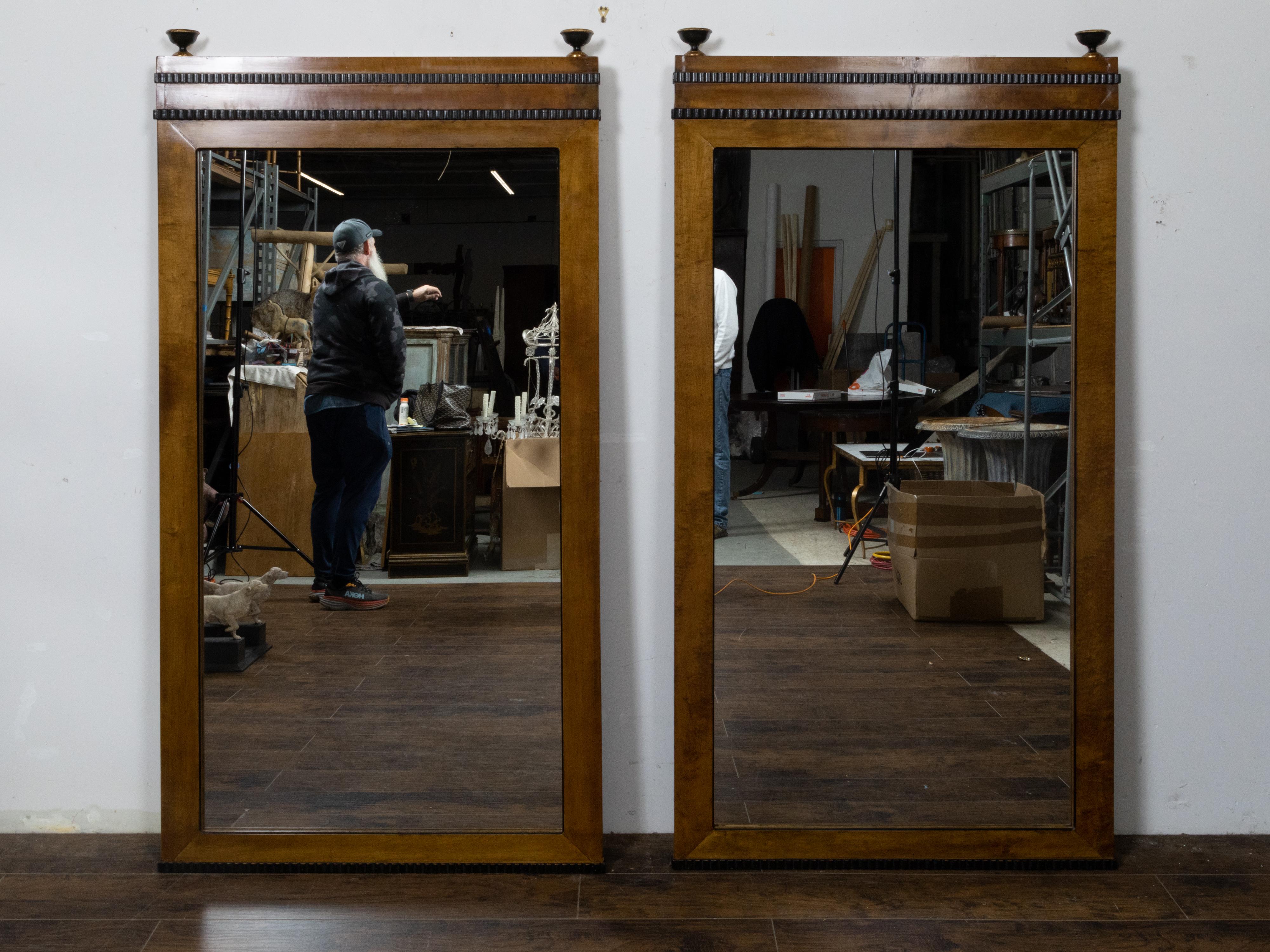 Large Walnut Pair of Wall Mirrors Made of 19th Century Biedermeier Components For Sale 5