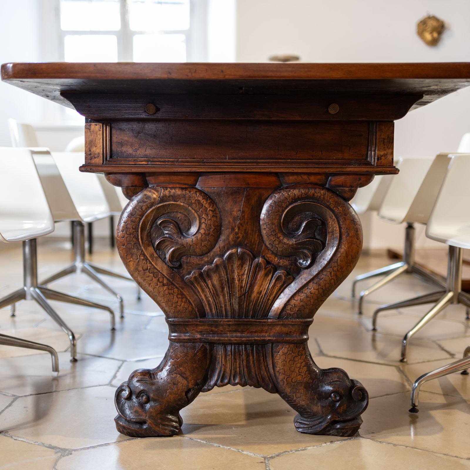 Carved Large Walnut Renaissance Table, 17th / 19th Century
