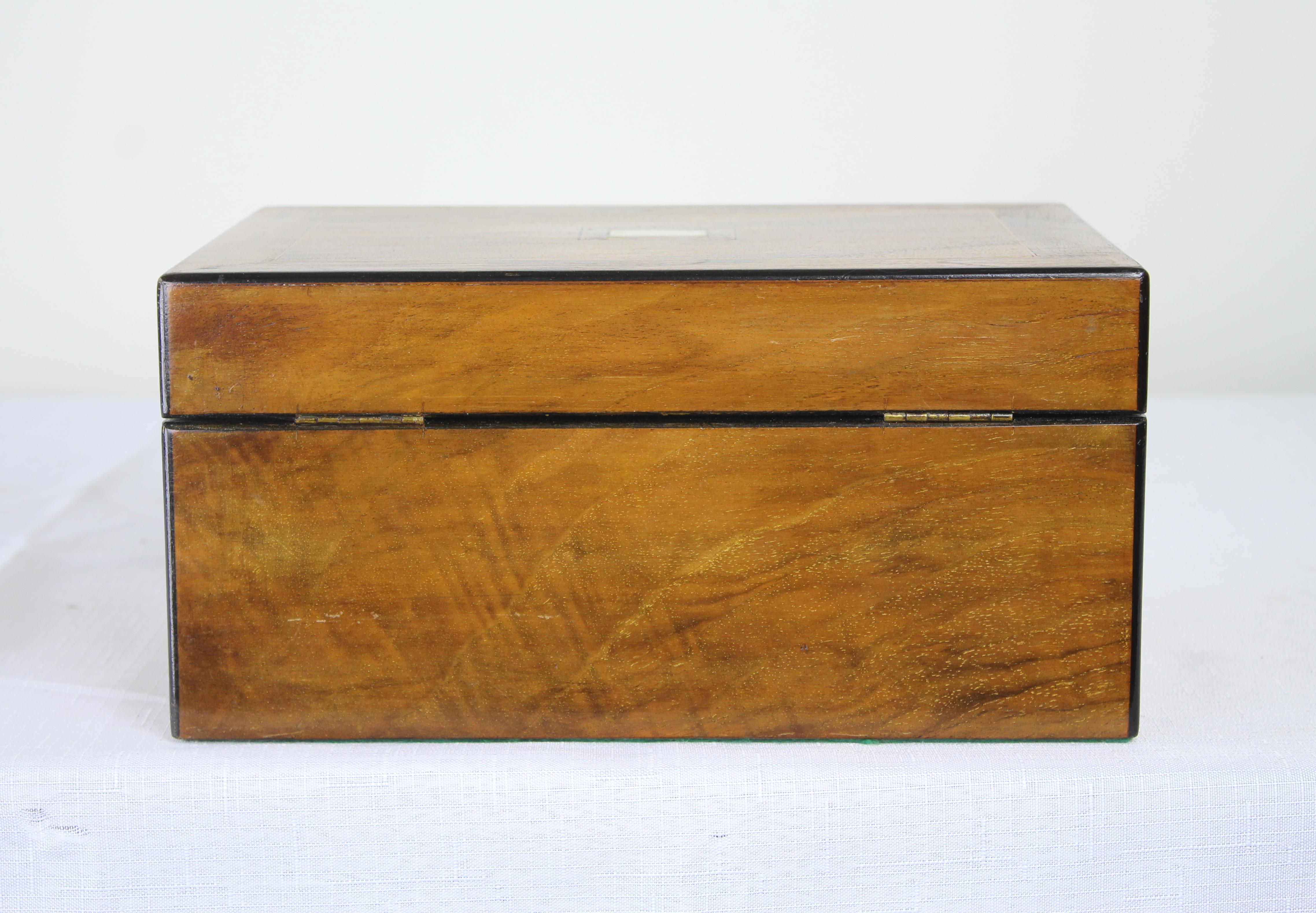 Large Walnut Sewing Box, Ebony and Boxwood Inlay 1
