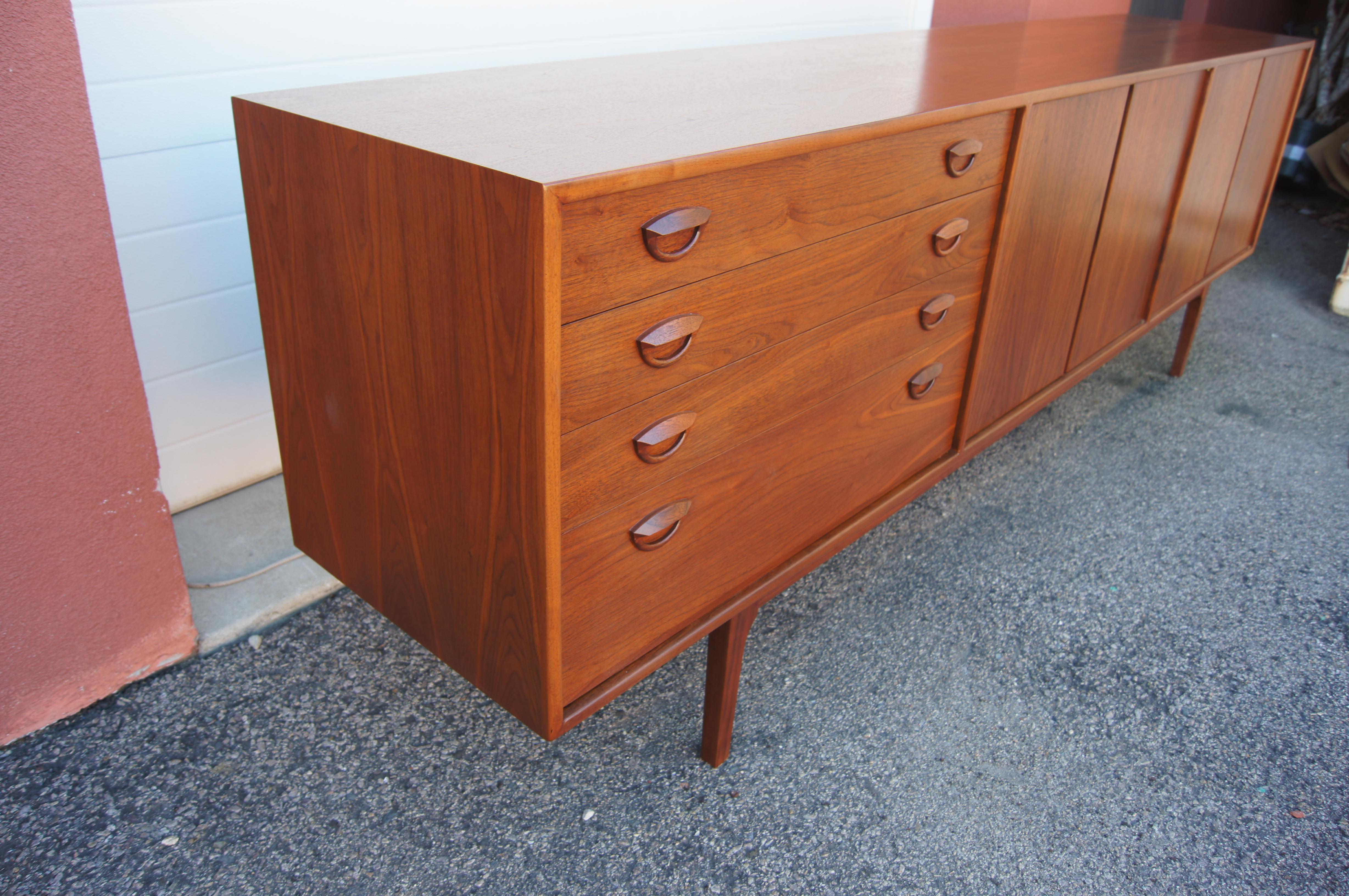 Large Walnut Sideboard by Kai Kristiansen In Good Condition For Sale In Dorchester, MA