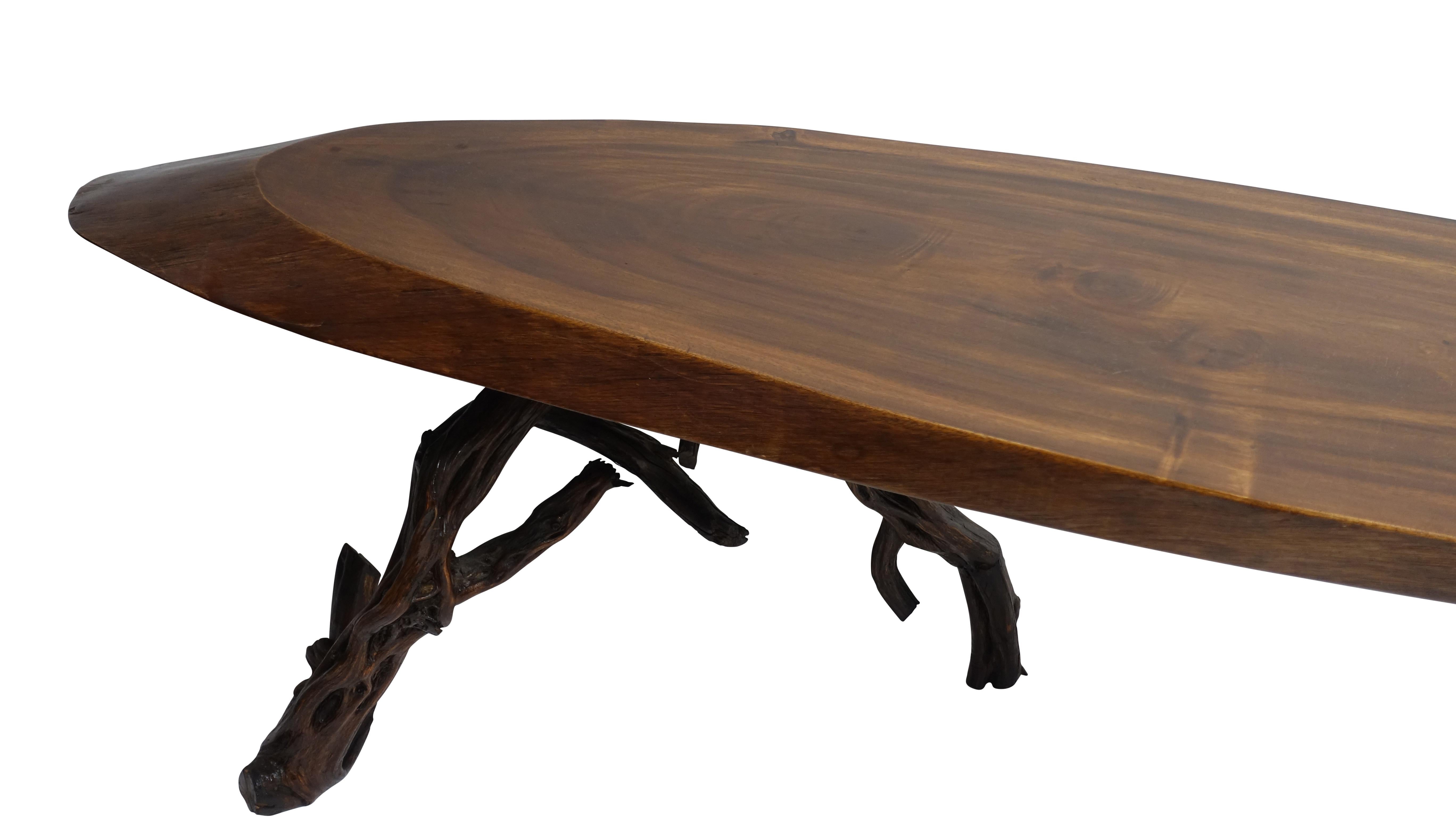 Organic Modern Large Walnut Slab Coffee Table, American, Mid-20th Century For Sale