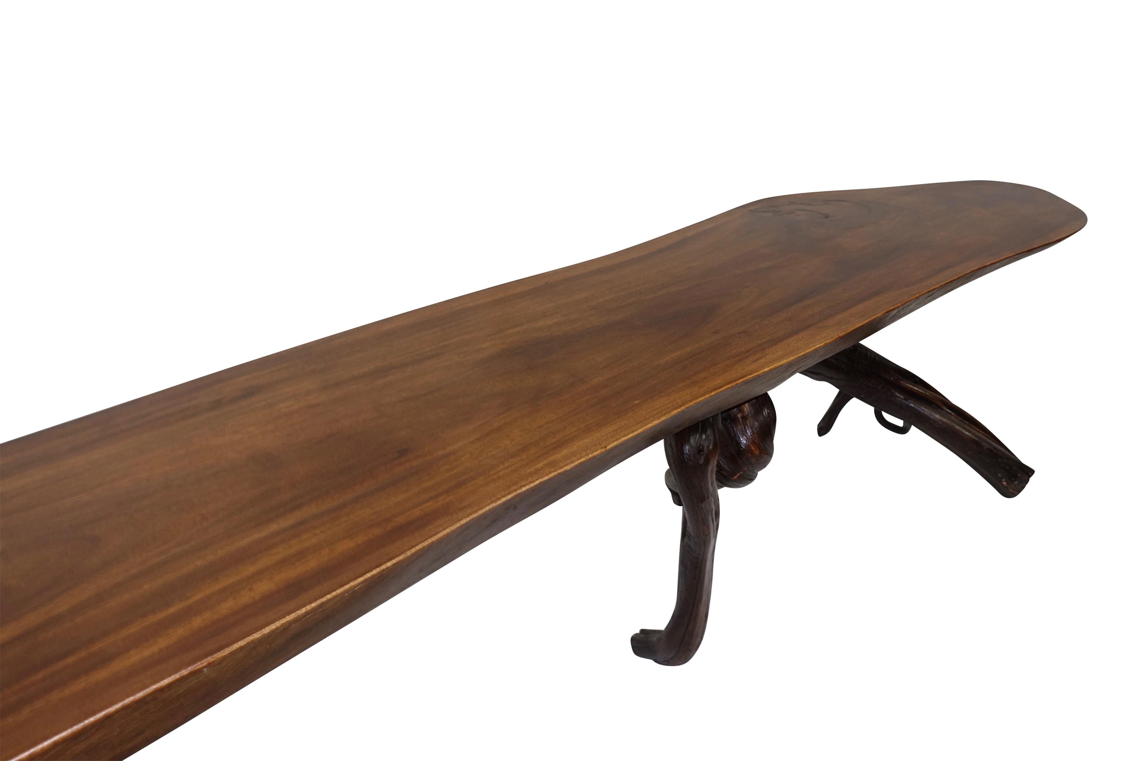 Large Walnut Slab Coffee Table, American, Mid-20th Century For Sale 1