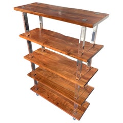 Large Walnut Slap And Acrylic Étagère Or Bookcase