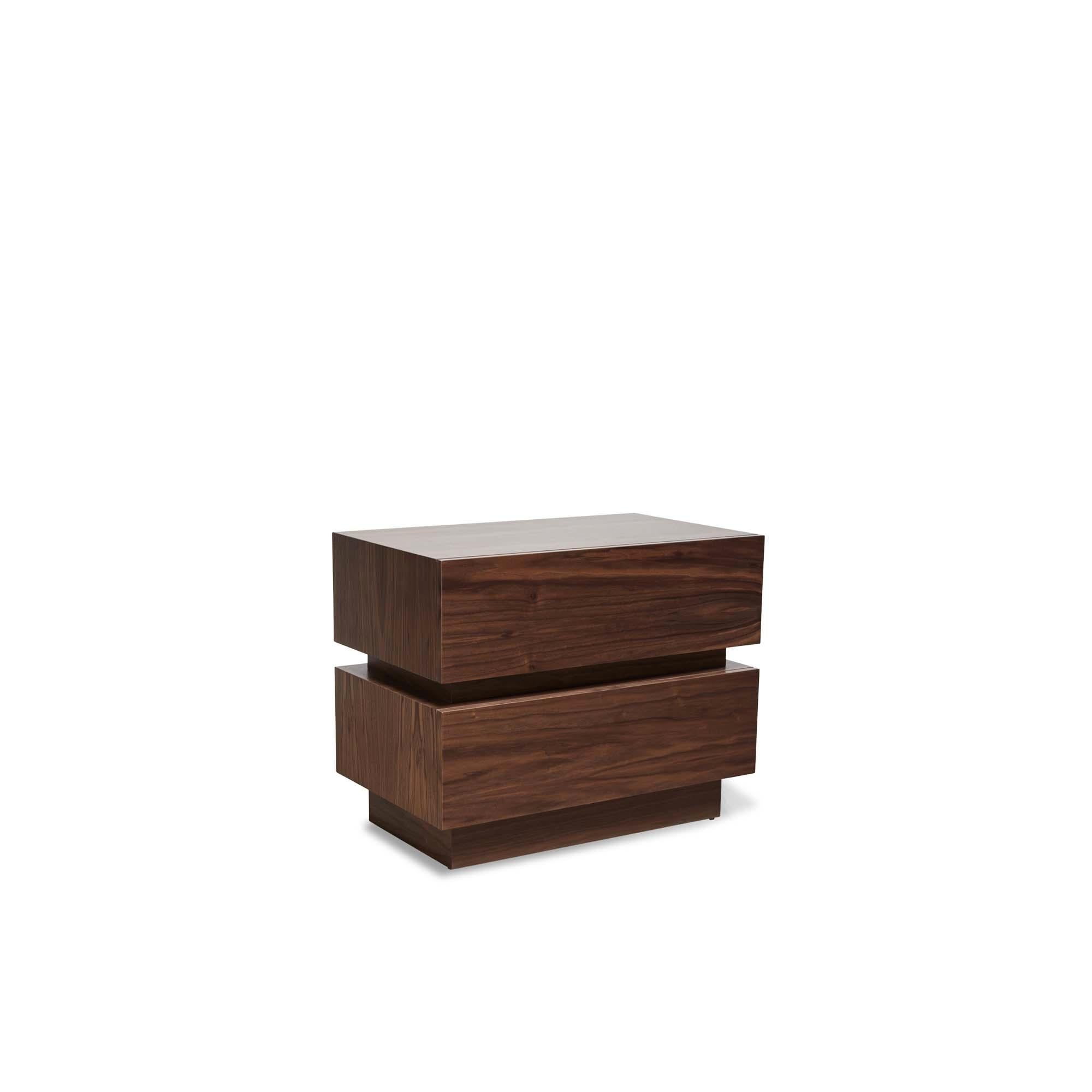 The stacked box nightstand is a bedside table with two drawers that is available in either American walnut or white oak. Available in two sizes.

The Lawson-Fenning Collection is designed and handmade in Los Angeles, California. Reach out to
