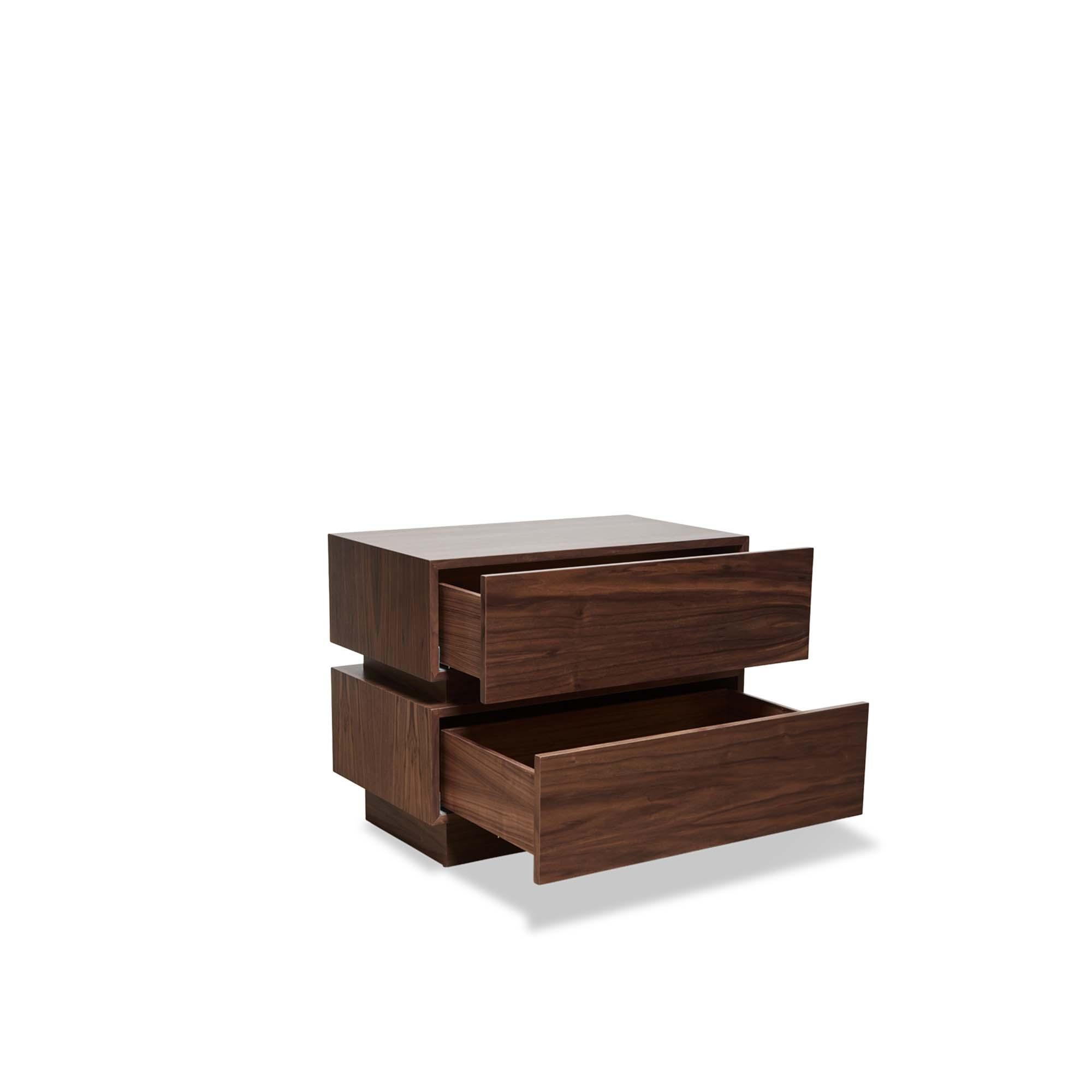 Mid-Century Modern Large Walnut Stacked Box Nightstand by Lawson-Fenning