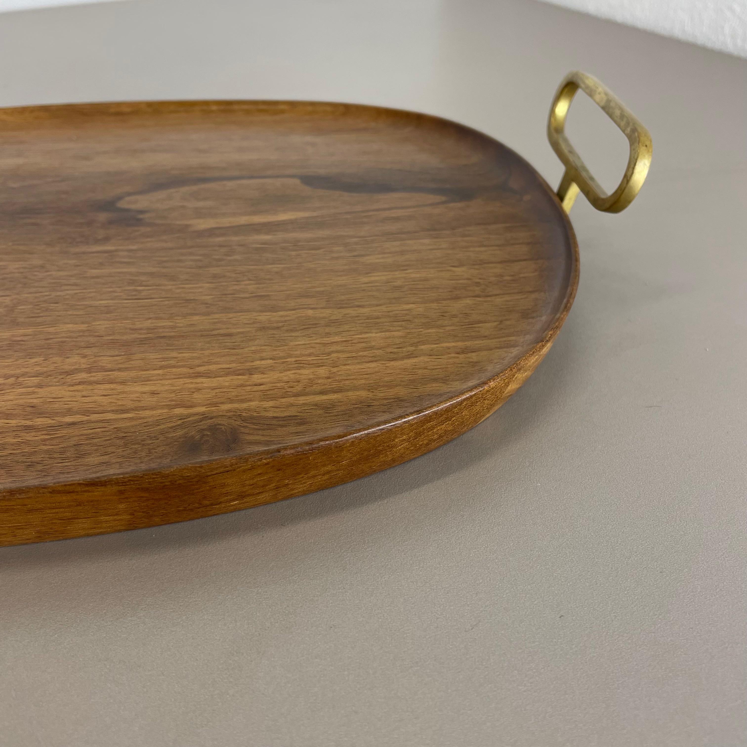 Large Walnut Tray Plate Element with Brass Handle by Carl Auböck, Austria, 1950s 4