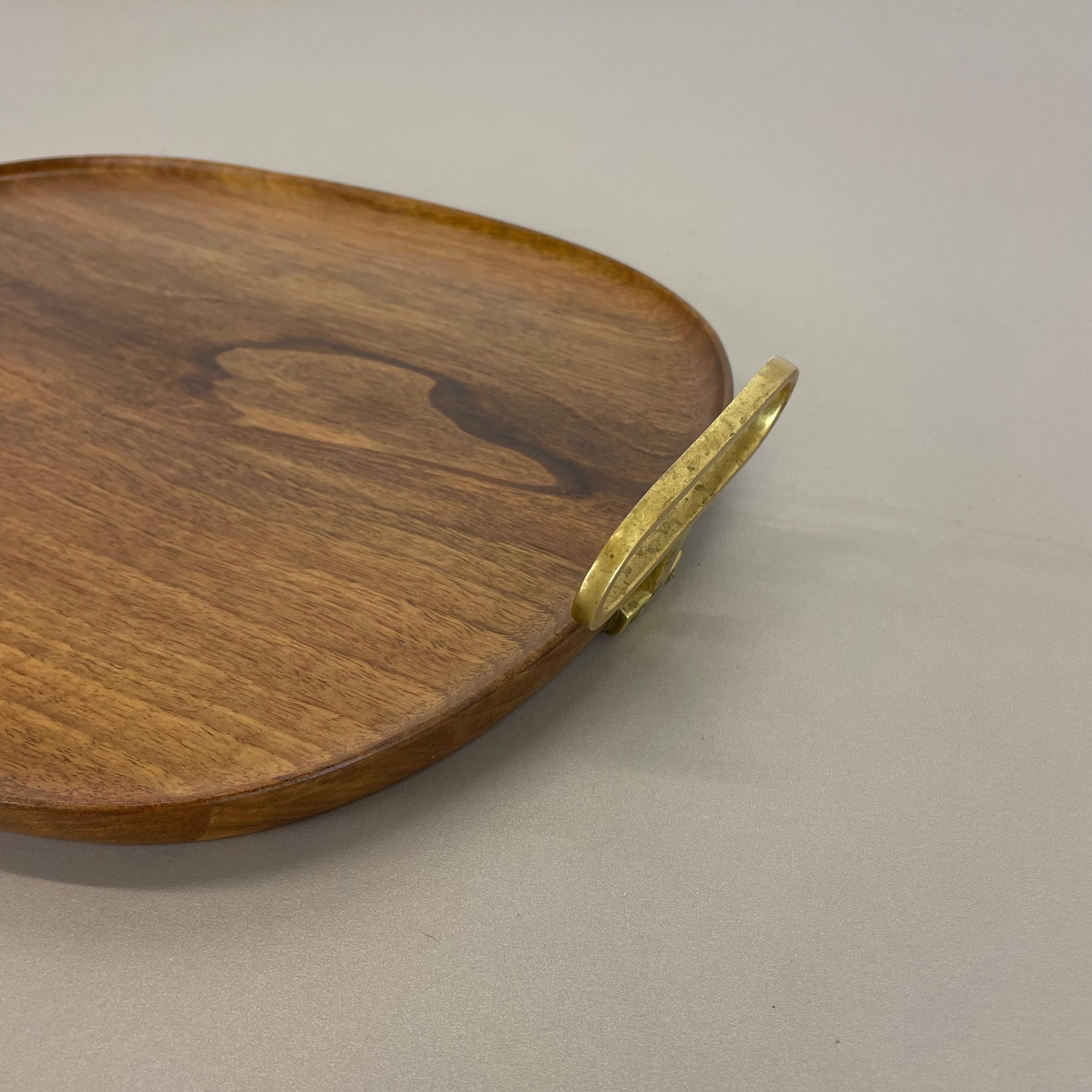 Large Walnut Tray Plate Element with Brass Handle by Carl Auböck, Austria, 1950s 5