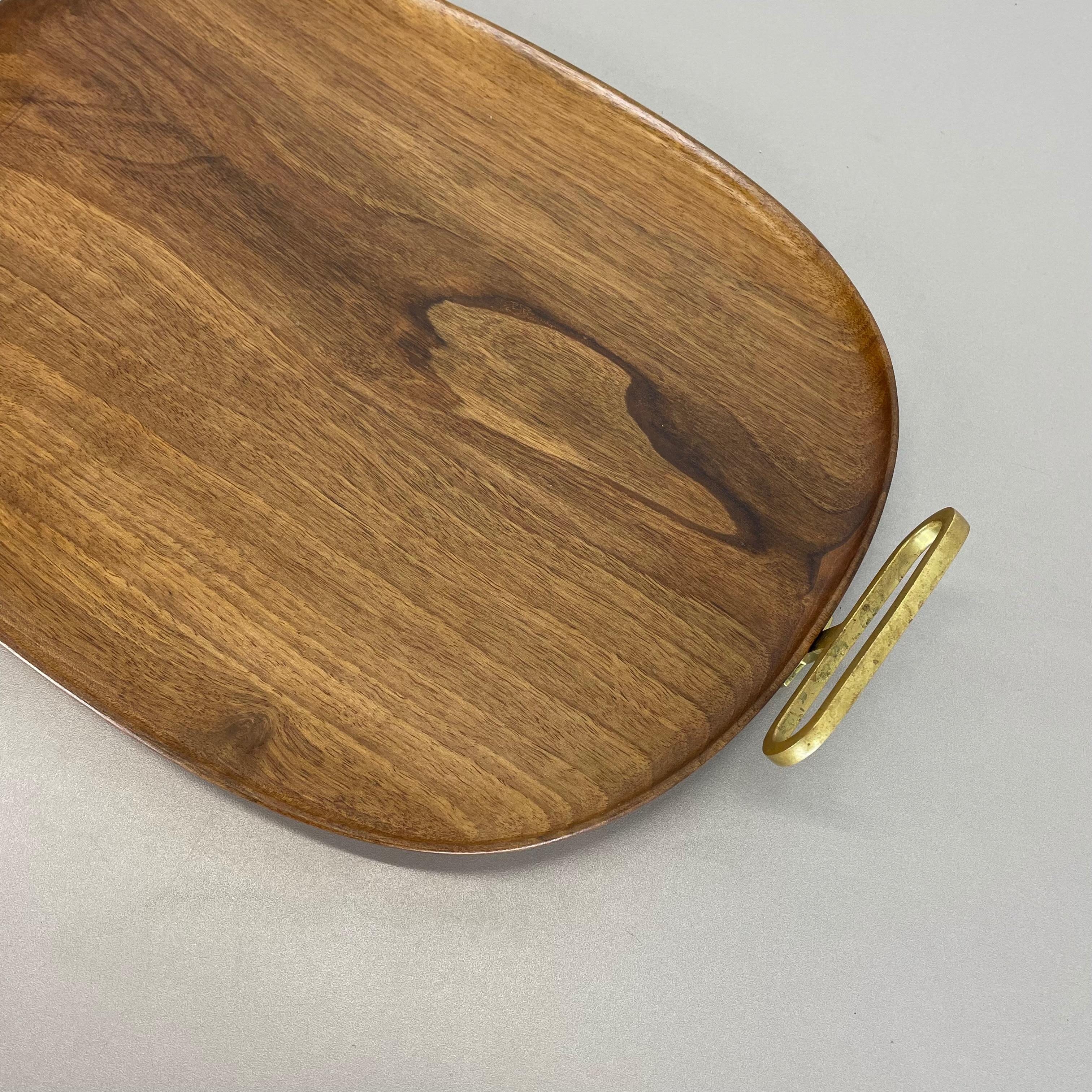 Large Walnut Tray Plate Element with Brass Handle by Carl Auböck, Austria, 1950s 6