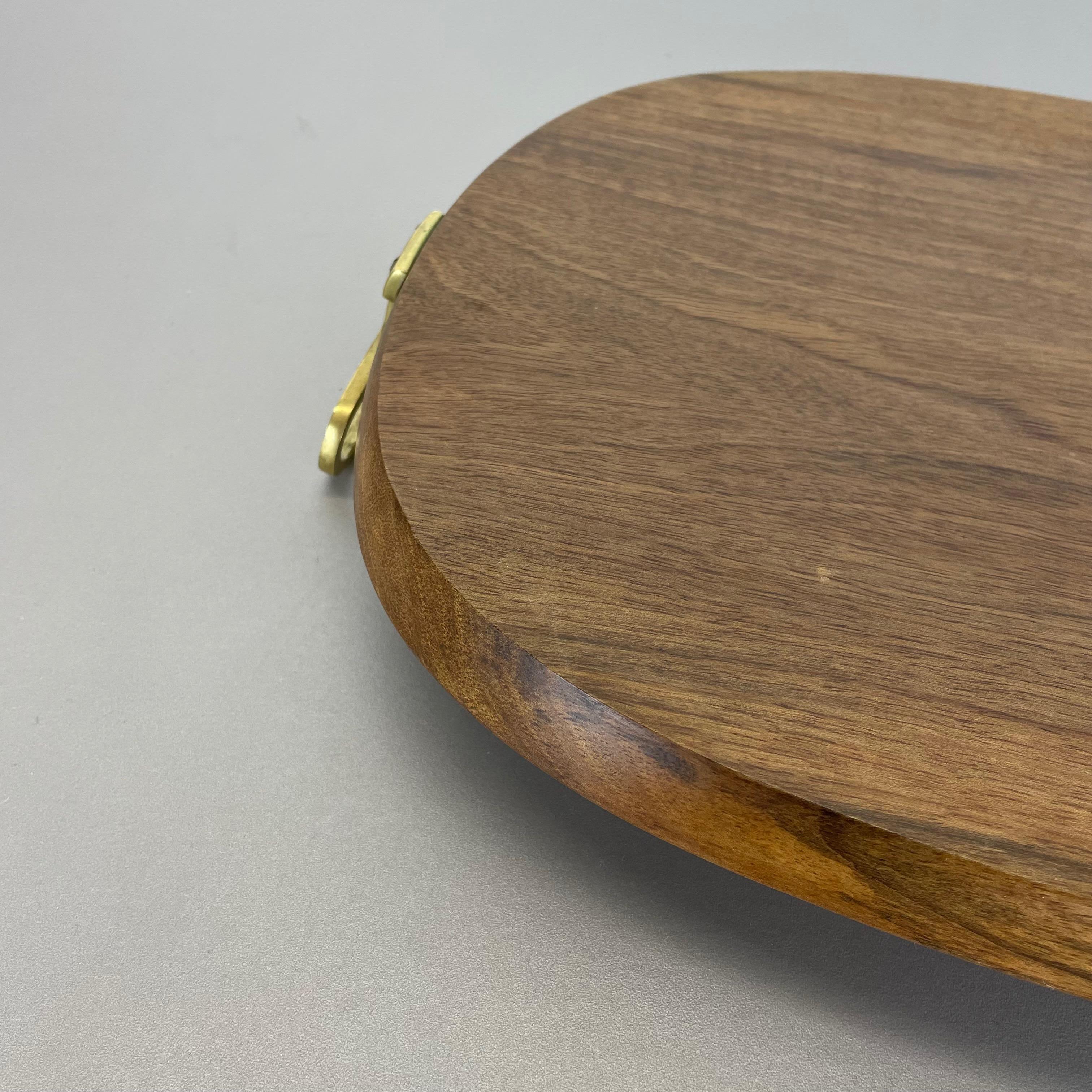 Large Walnut Tray Plate Element with Brass Handle by Carl Auböck, Austria, 1950s 11