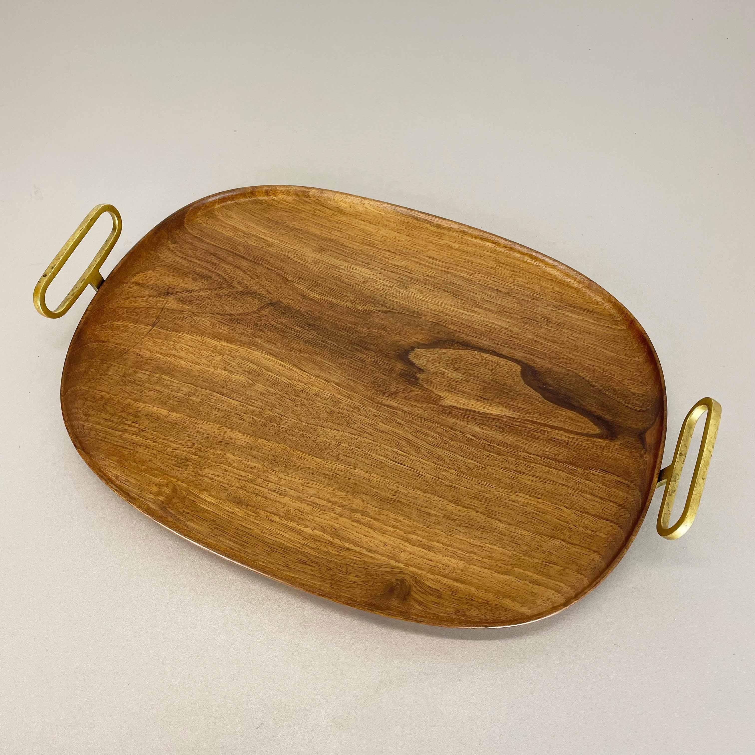 Austrian Large Walnut Tray Plate Element with Brass Handle by Carl Auböck, Austria, 1950s